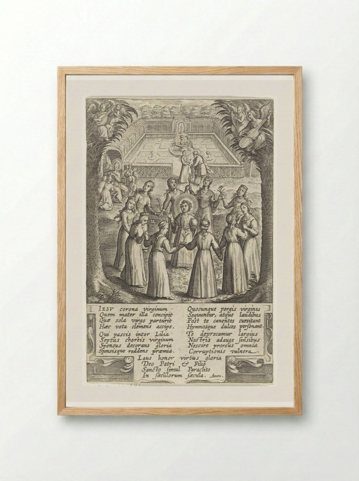 Christuskind omringd door maagden - Hieronymus Wierix - Framed Print Wood