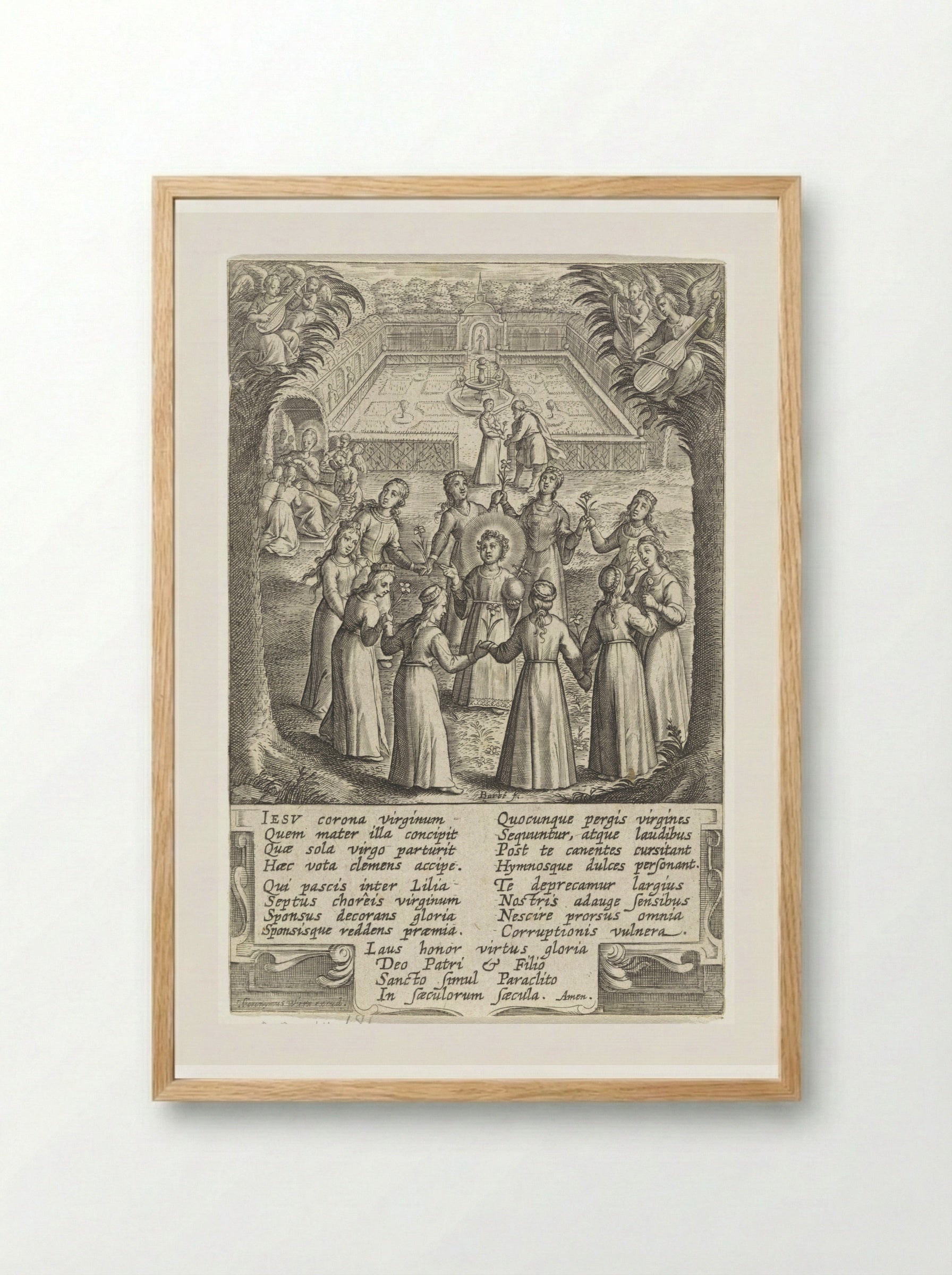 Christuskind omringd door maagden - Hieronymus Wierix - Framed Print Wood