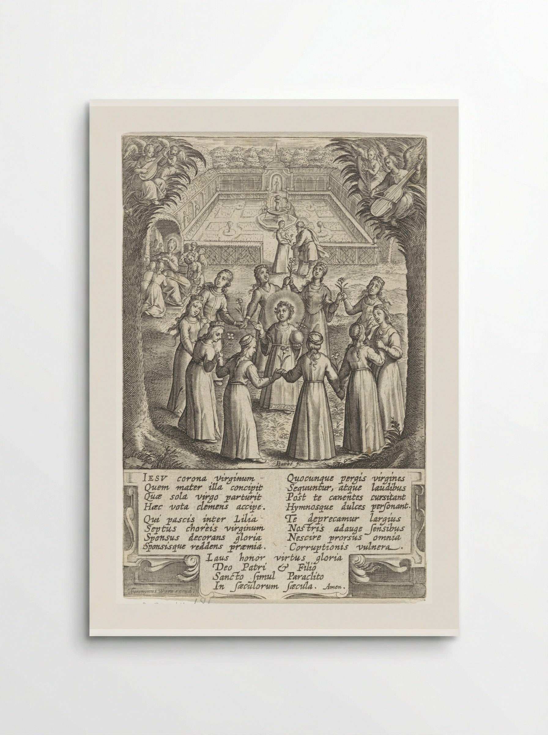 Christuskind omringd door maagden - Hieronymus Wierix - Poster