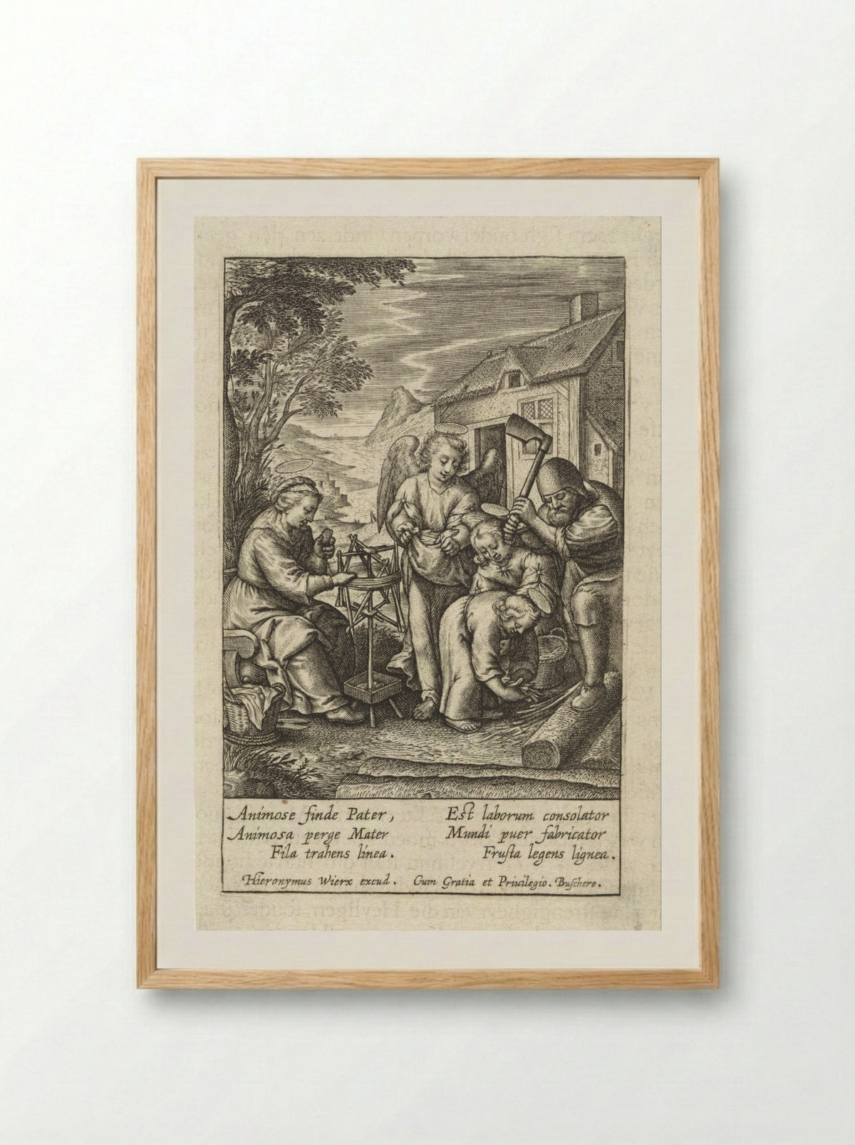 Christuskind raapt houtsnippers op - Hieronymus Wierix - Framed Print Wood