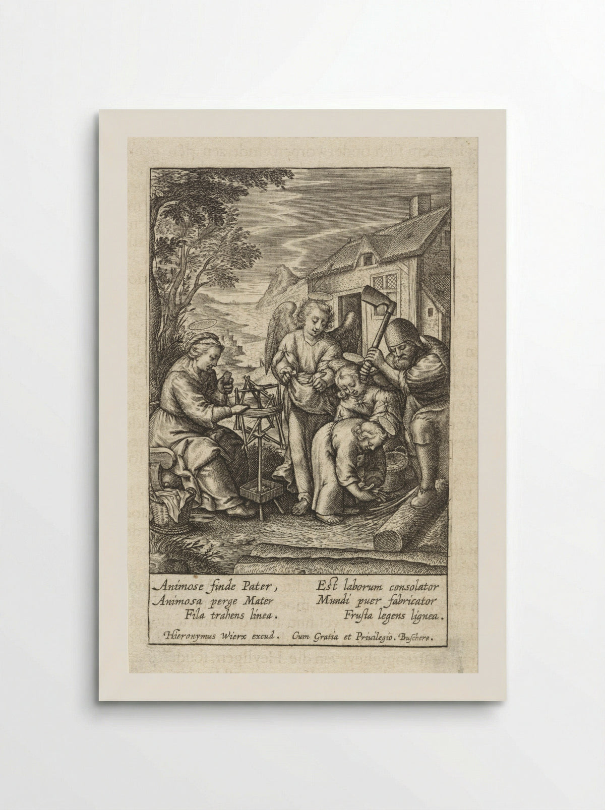 Christuskind raapt houtsnippers op - Hieronymus Wierix - Poster