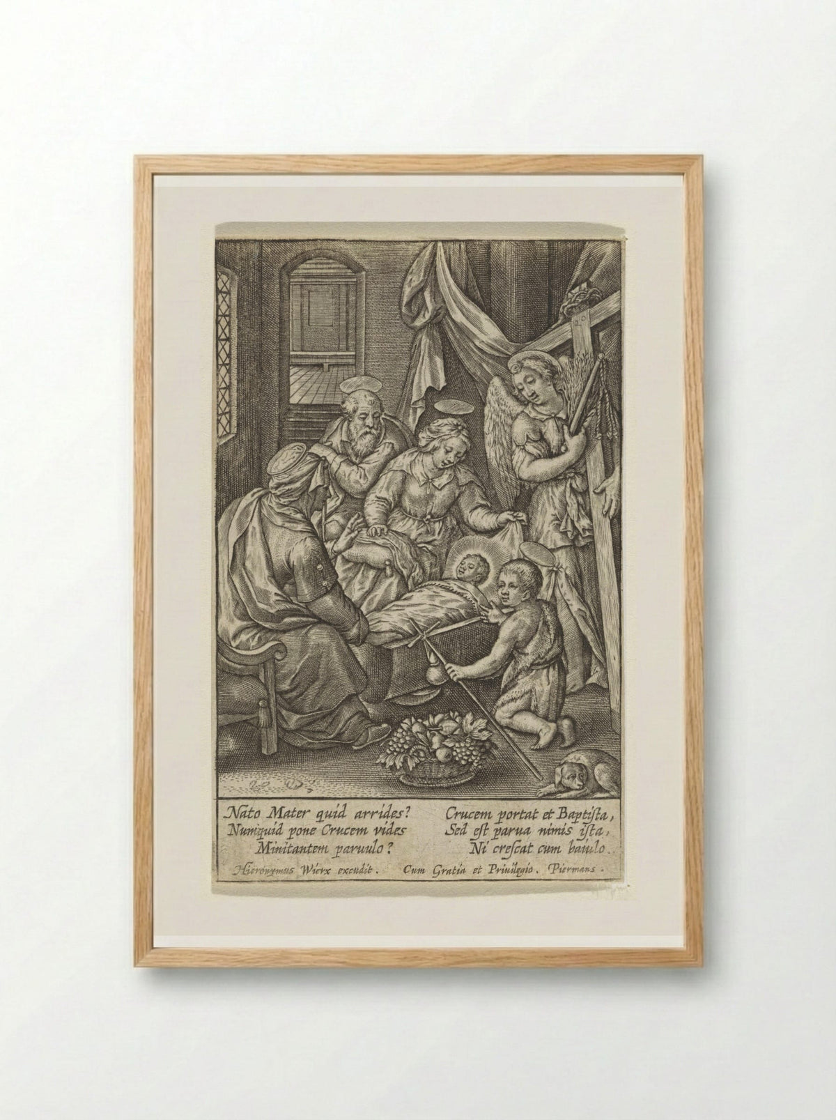 Christuskind slaapt in de wieg - Hieronymus Wierix - Framed Print Wood