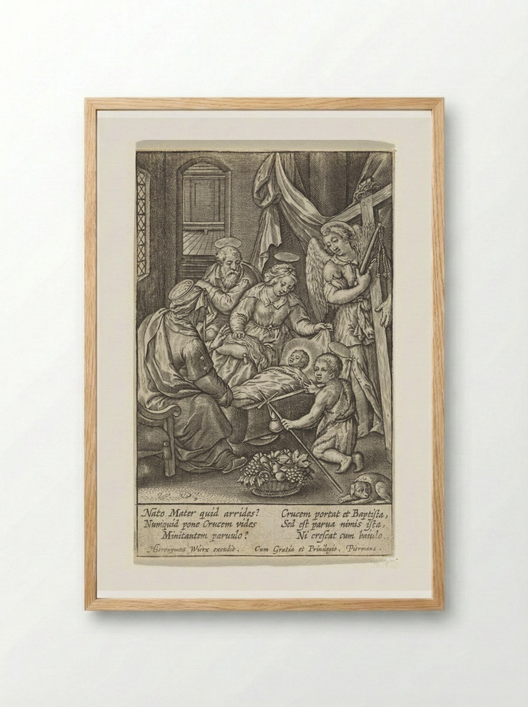 Christuskind slaapt in de wieg - Hieronymus Wierix - Framed Print Wood
