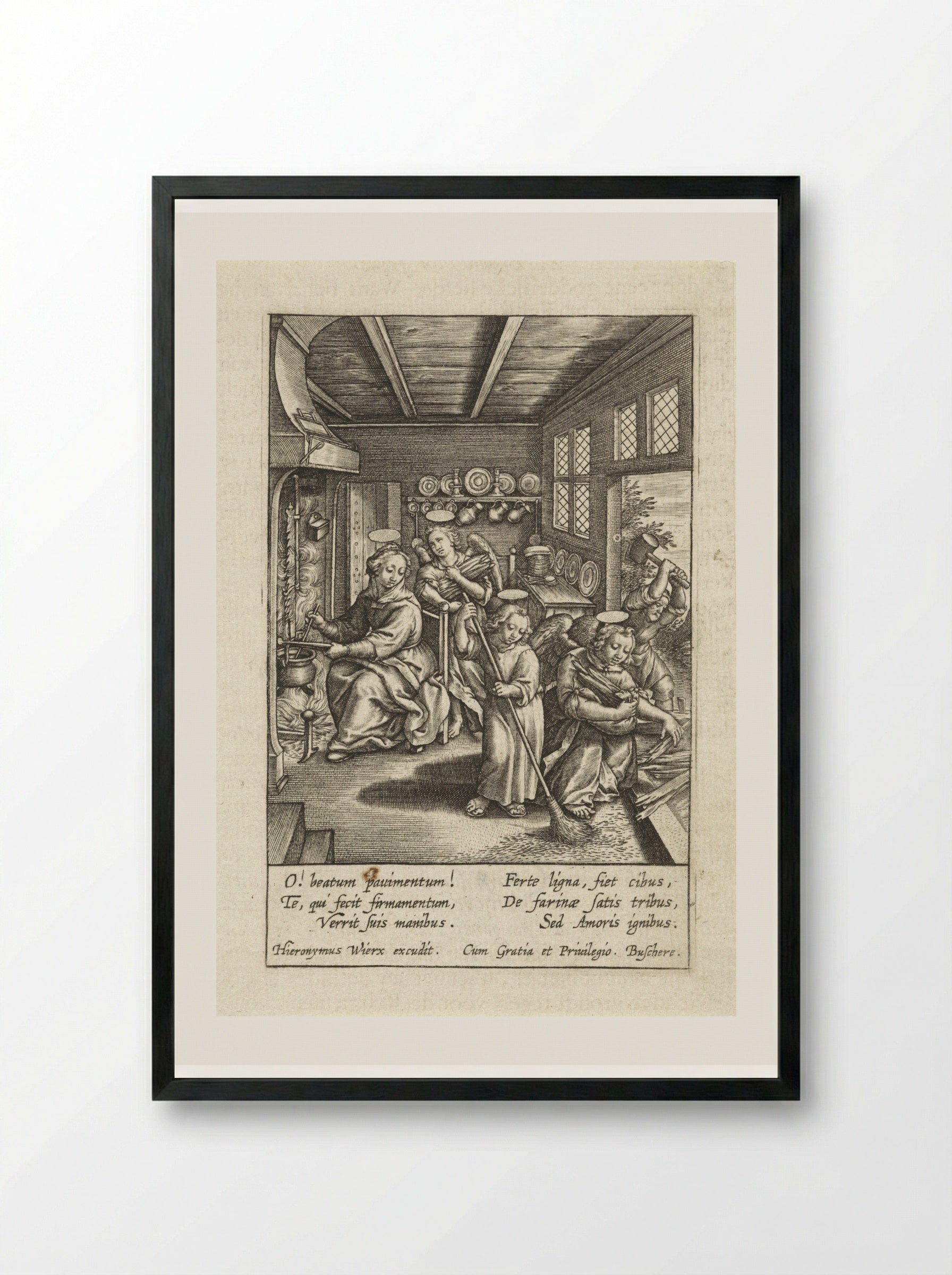 Christuskind veegt de vloer - Hieronymus Wierix - Framed Print Black