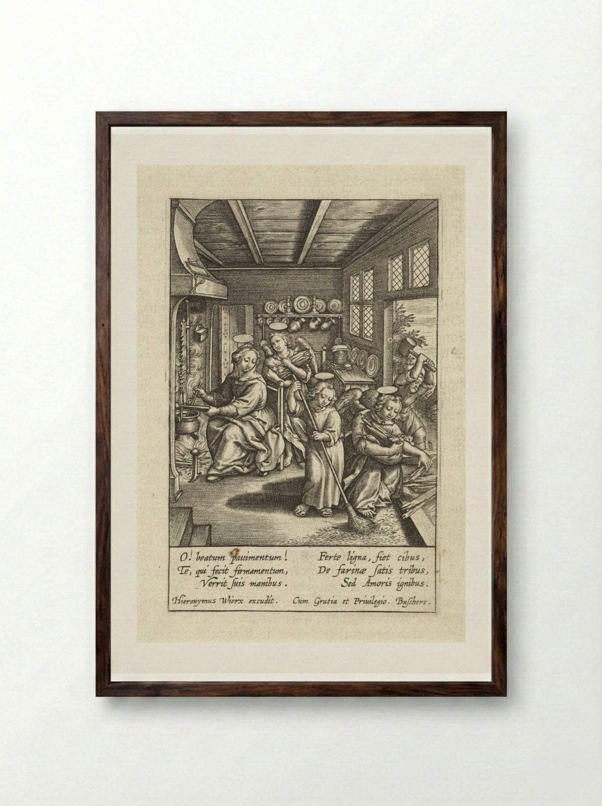 Christuskind veegt de vloer - Hieronymus Wierix - Framed Print Dark Wood