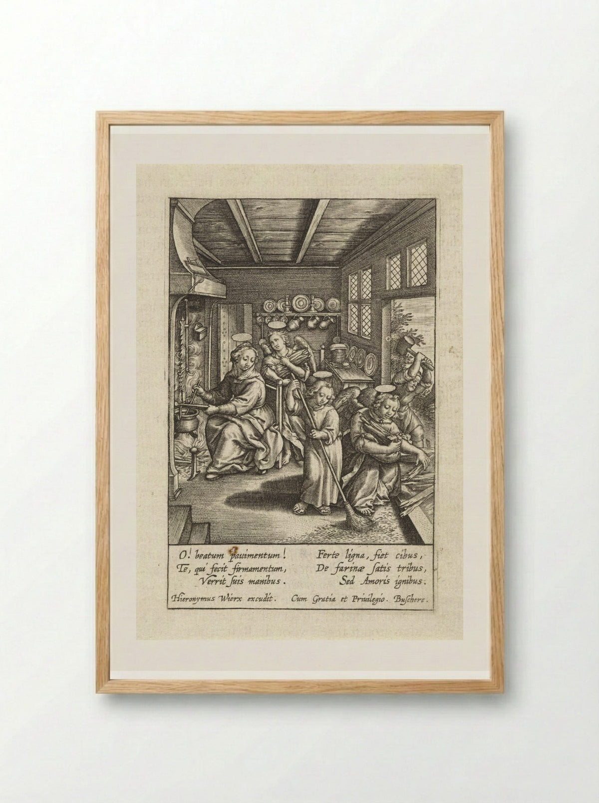 Christuskind veegt de vloer - Hieronymus Wierix - Framed Print Wood