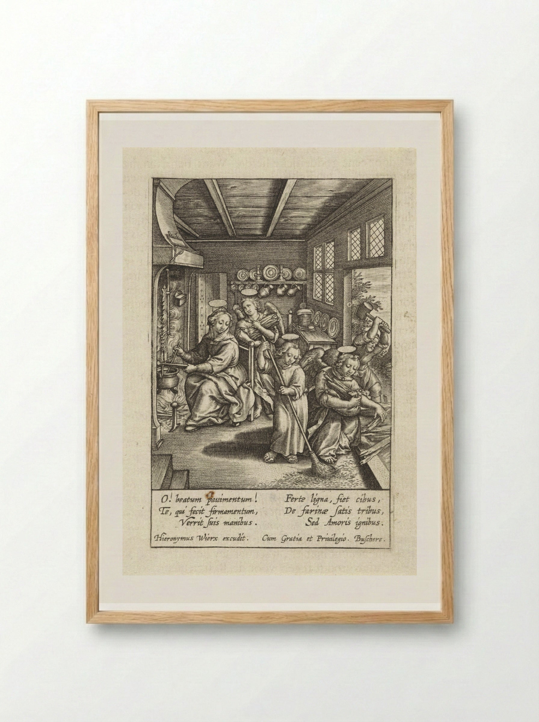 Christuskind veegt de vloer - Hieronymus Wierix - Framed Print Wood