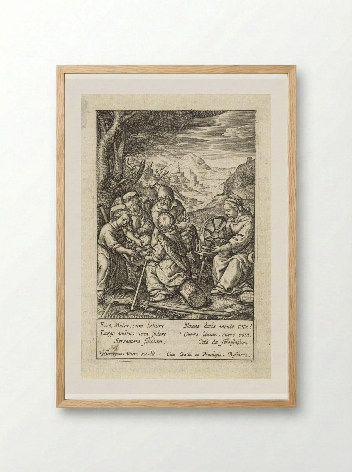 Christuskind zaagt een boomstam - Hieronymus Wierix - Framed Print Wood