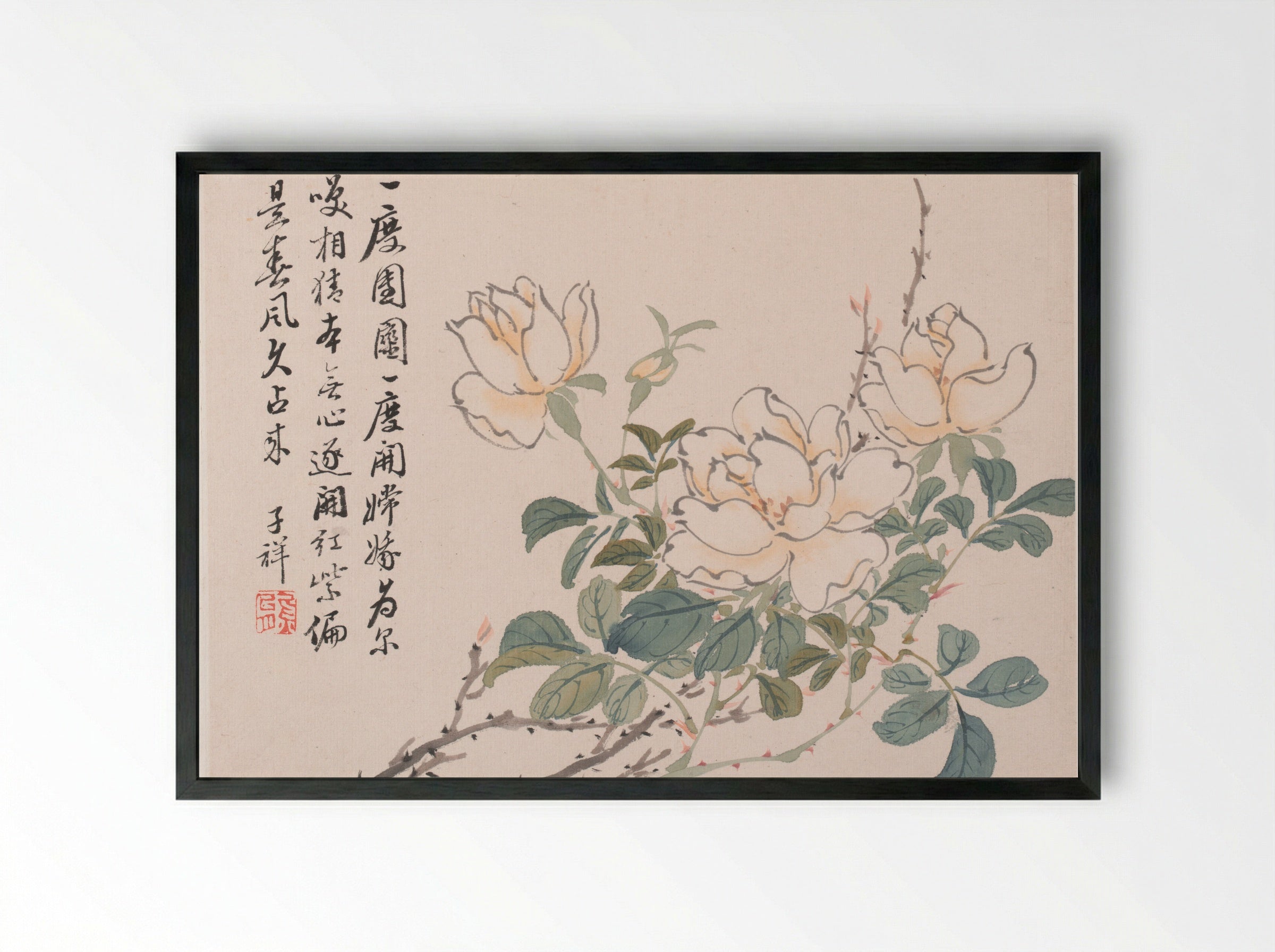 Chrysanthemums (One of Twelve Album Leaves) - Zhang Xiong - Framed Print Black