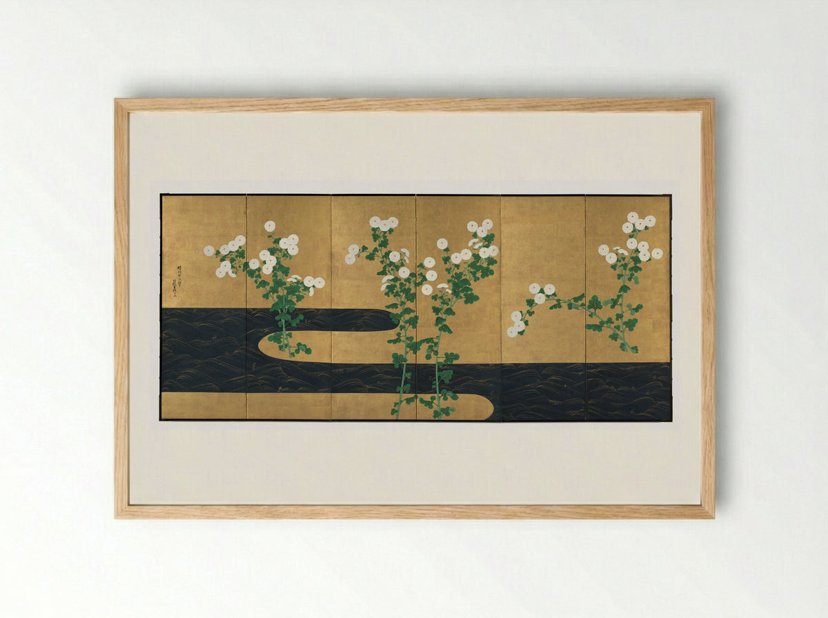 Chrysanthemums by a Stream - Ogata Kōrin - Framed Print Wood