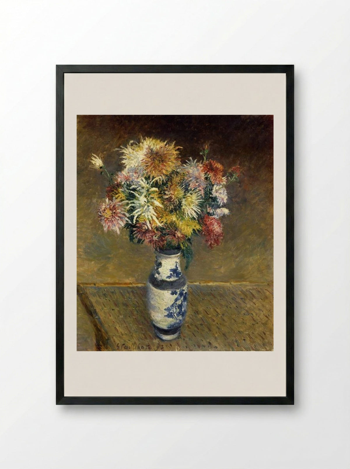 Chrysanthemums in a Vase - Gustave Caillebotte - Framed Print Black