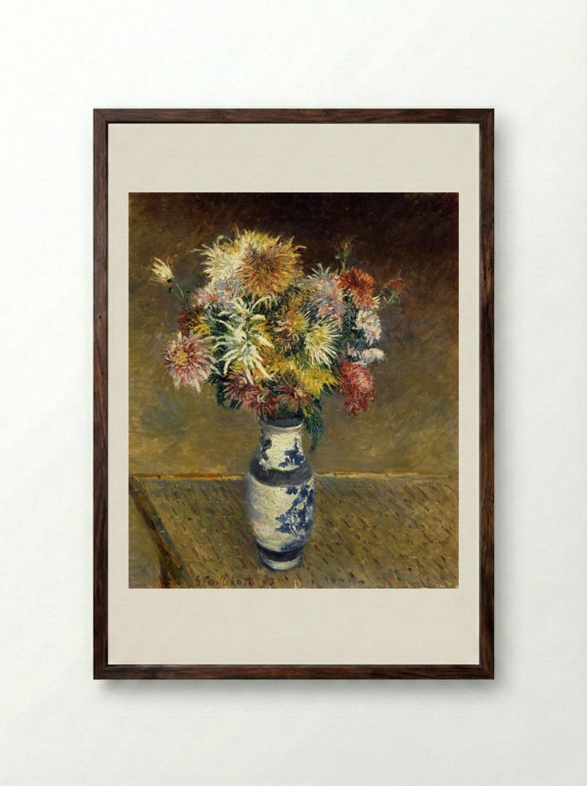 Chrysanthemums in a Vase - Gustave Caillebotte - Framed Print Dark Wood