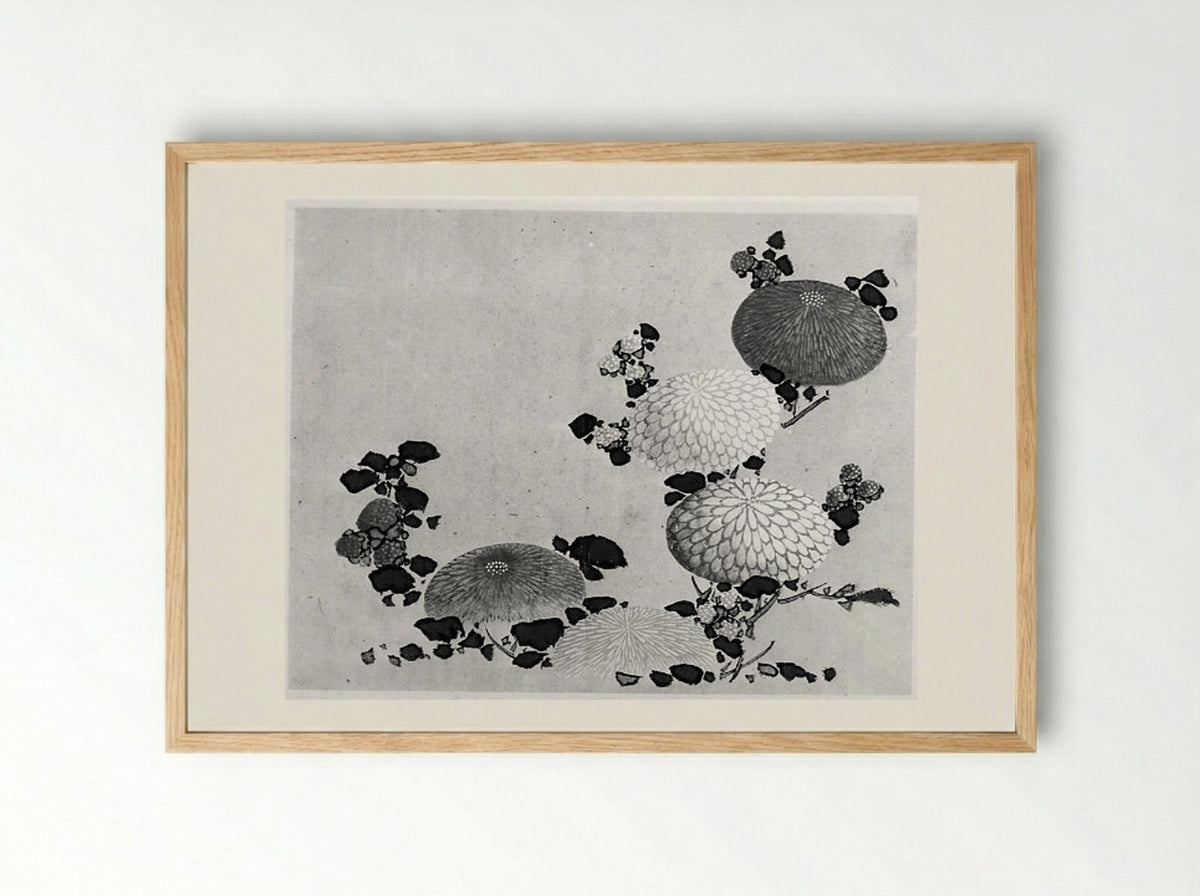 Chrysanthemums - Hokusai School - Framed Print Wood