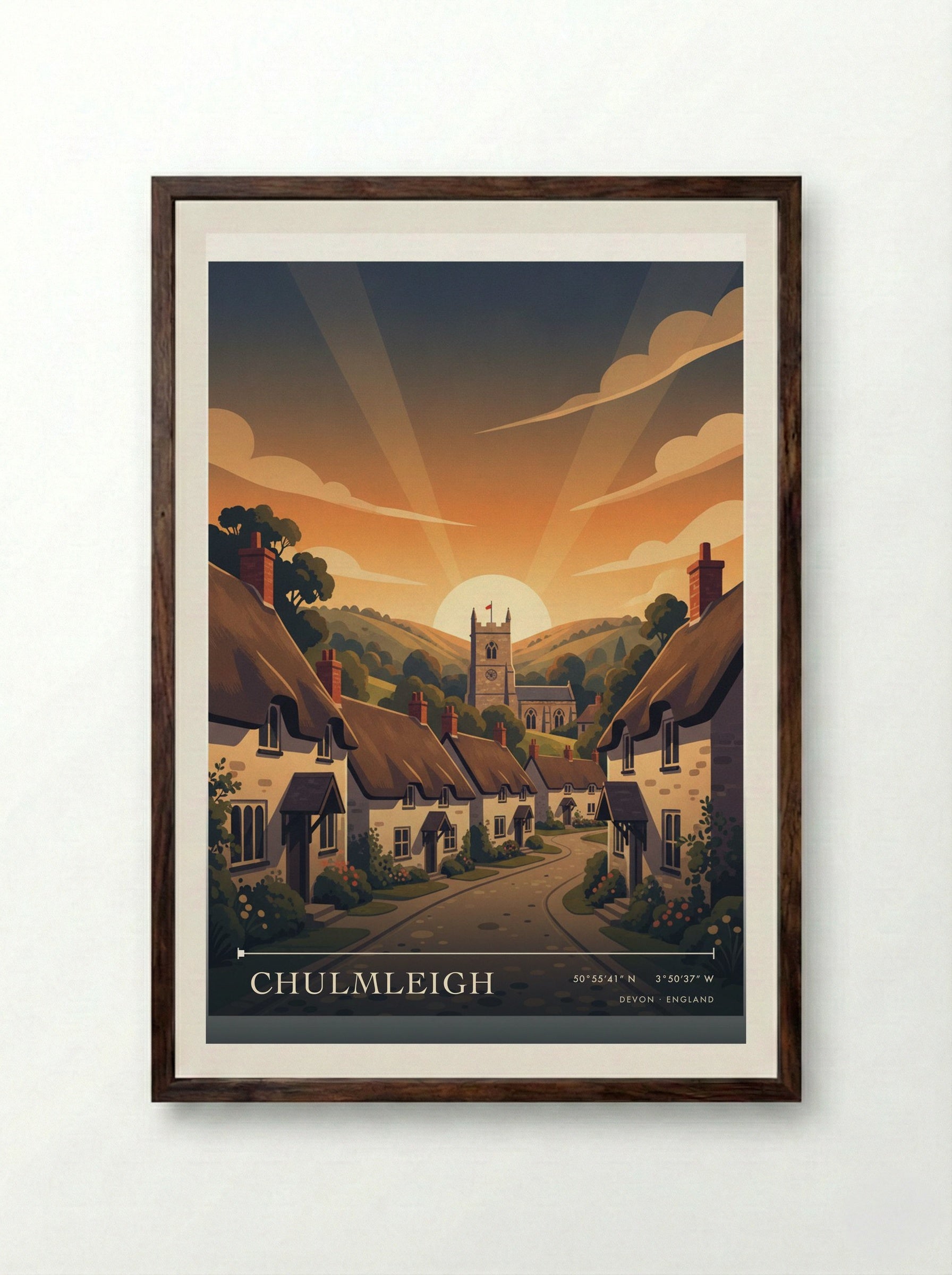 Chulmleigh Devon England Travel Poster - Framed Print Dark Wood
