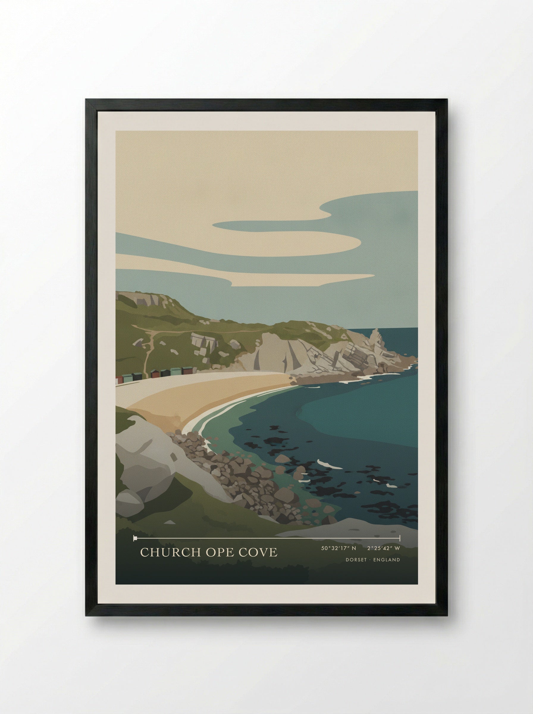 Church Ope Cove Dorset England Travel Poster - Framed Print Black