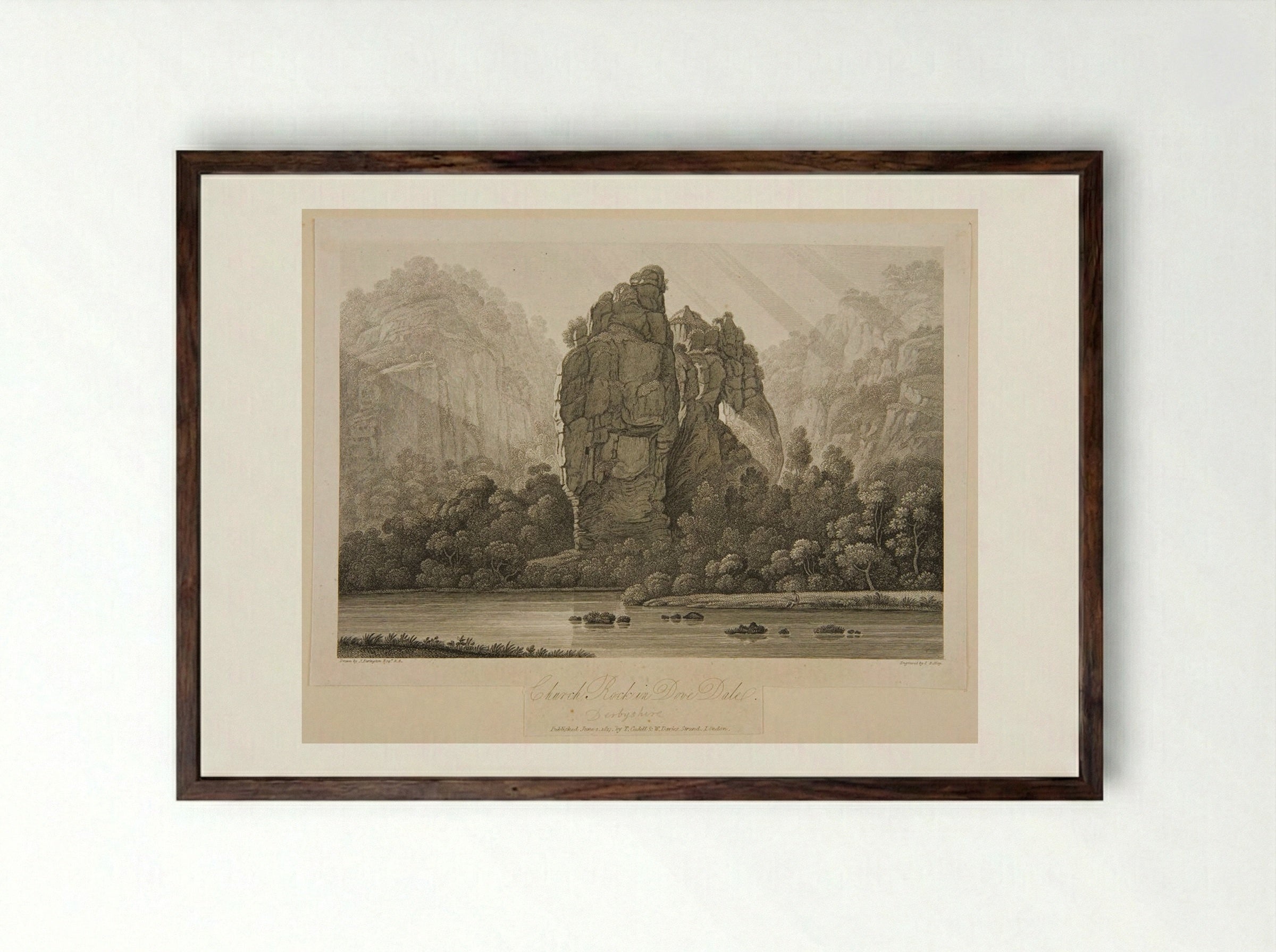 Church Rock in Dovedale - F.R. Hay - Framed Print Dark Wood
