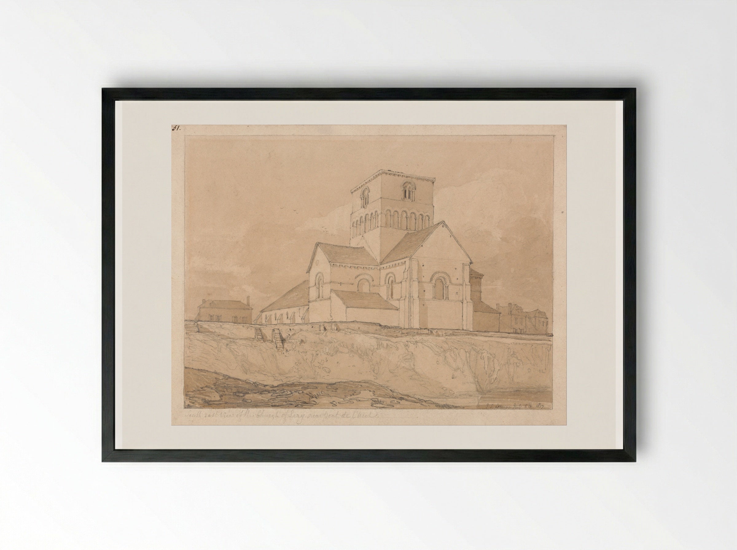 Church of Lery, near Pont-de-l'Arche - John Sell Cotman - Framed Print Black