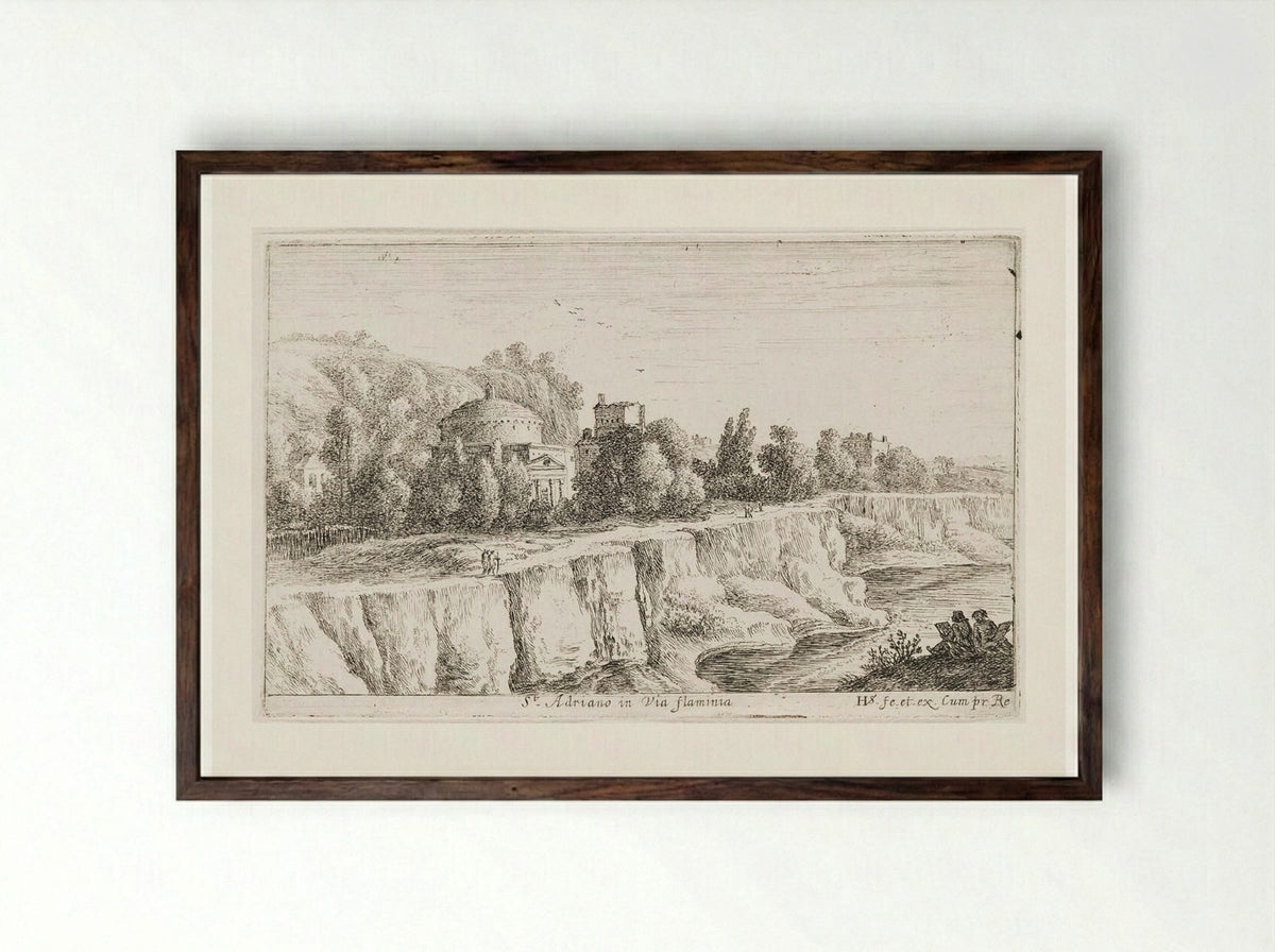 Church of S. Adriano on the Via Flaminia - Herman van Swanevelt - Framed Print Dark Wood