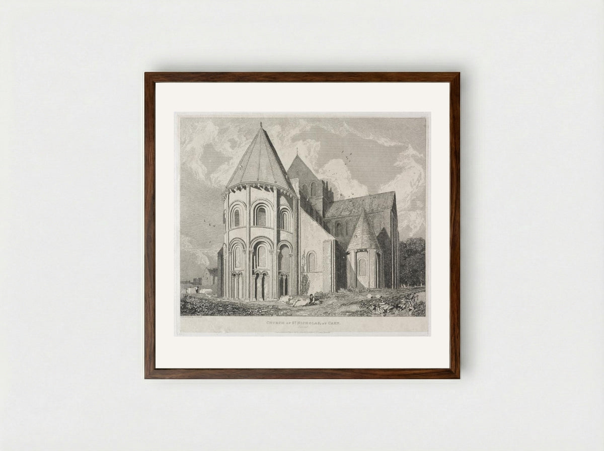 Church of St. Nicholas, at Caen - John Sell Cotman - Framed Print Dark Wood
