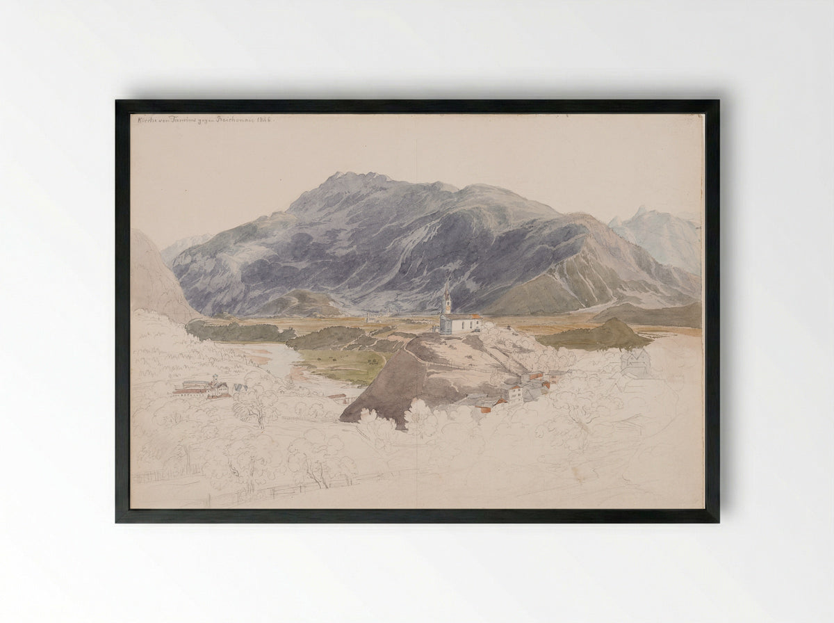Church of Tamins opposite Reichenau, Switzerland - Johann Jakob Meyer - Framed Print Black