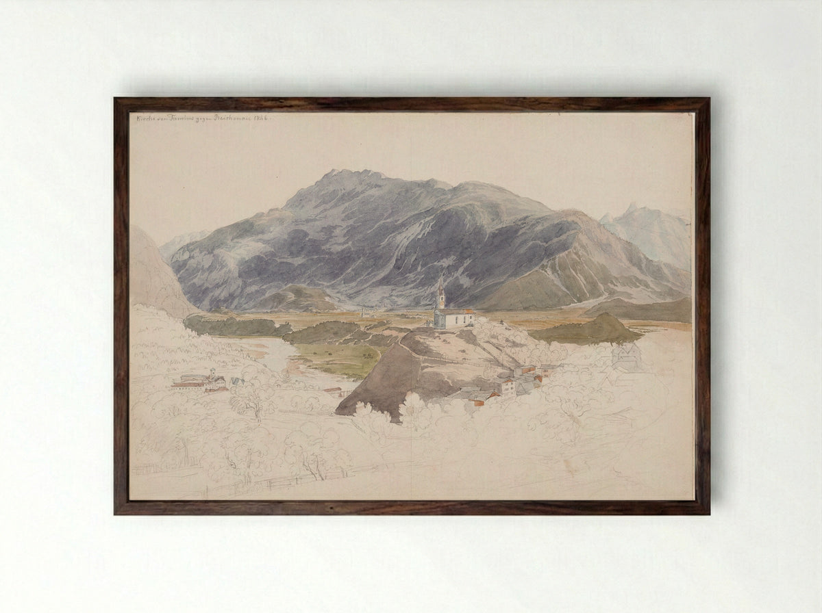 Church of Tamins opposite Reichenau, Switzerland - Johann Jakob Meyer - Framed Print Dark Wood