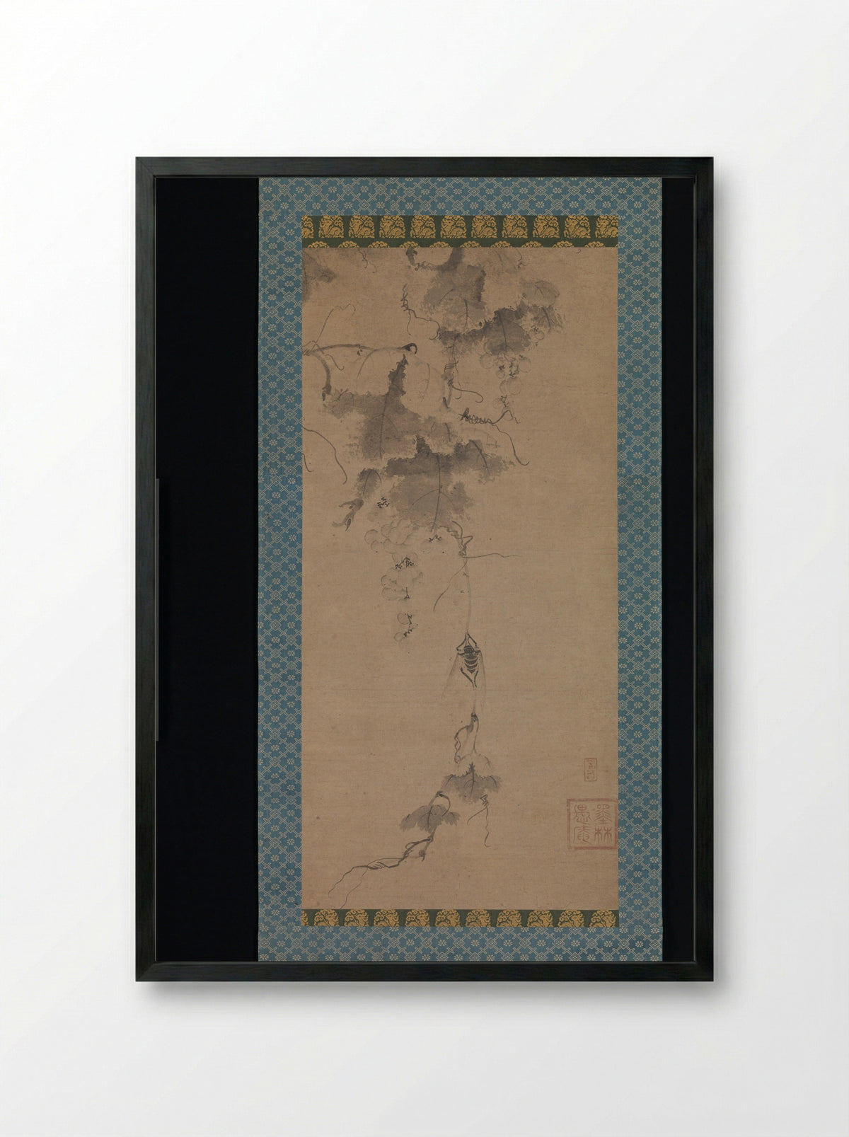 Cicada on a Grapevine - Bokurin Guan - Framed Print Black