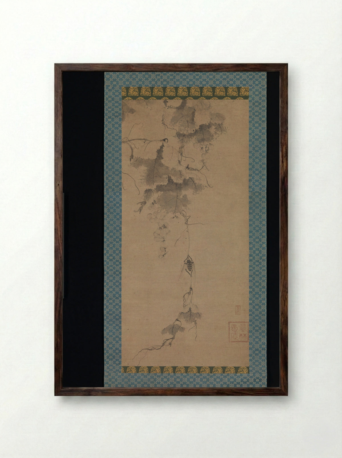 Cicada on a Grapevine - Bokurin Guan - Framed Print Dark Wood