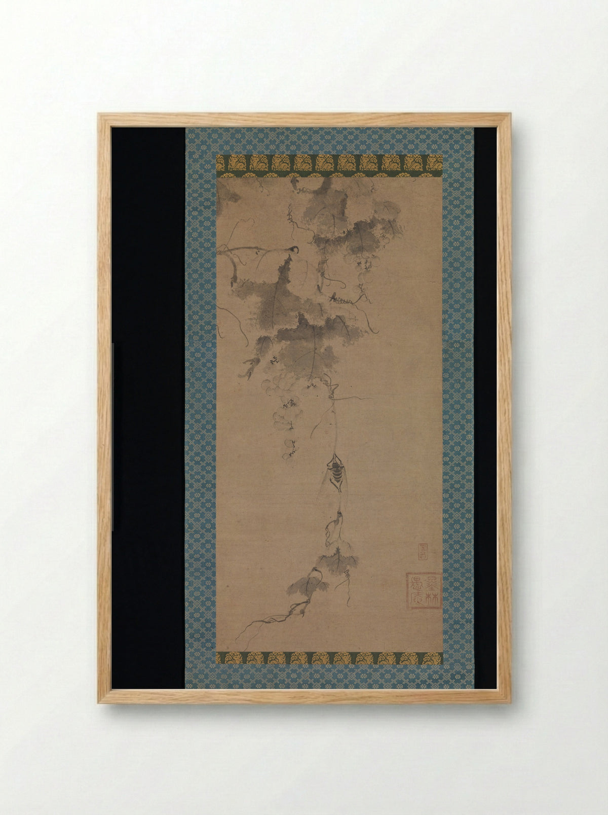 Cicada on a Grapevine - Bokurin Guan - Framed Print Wood
