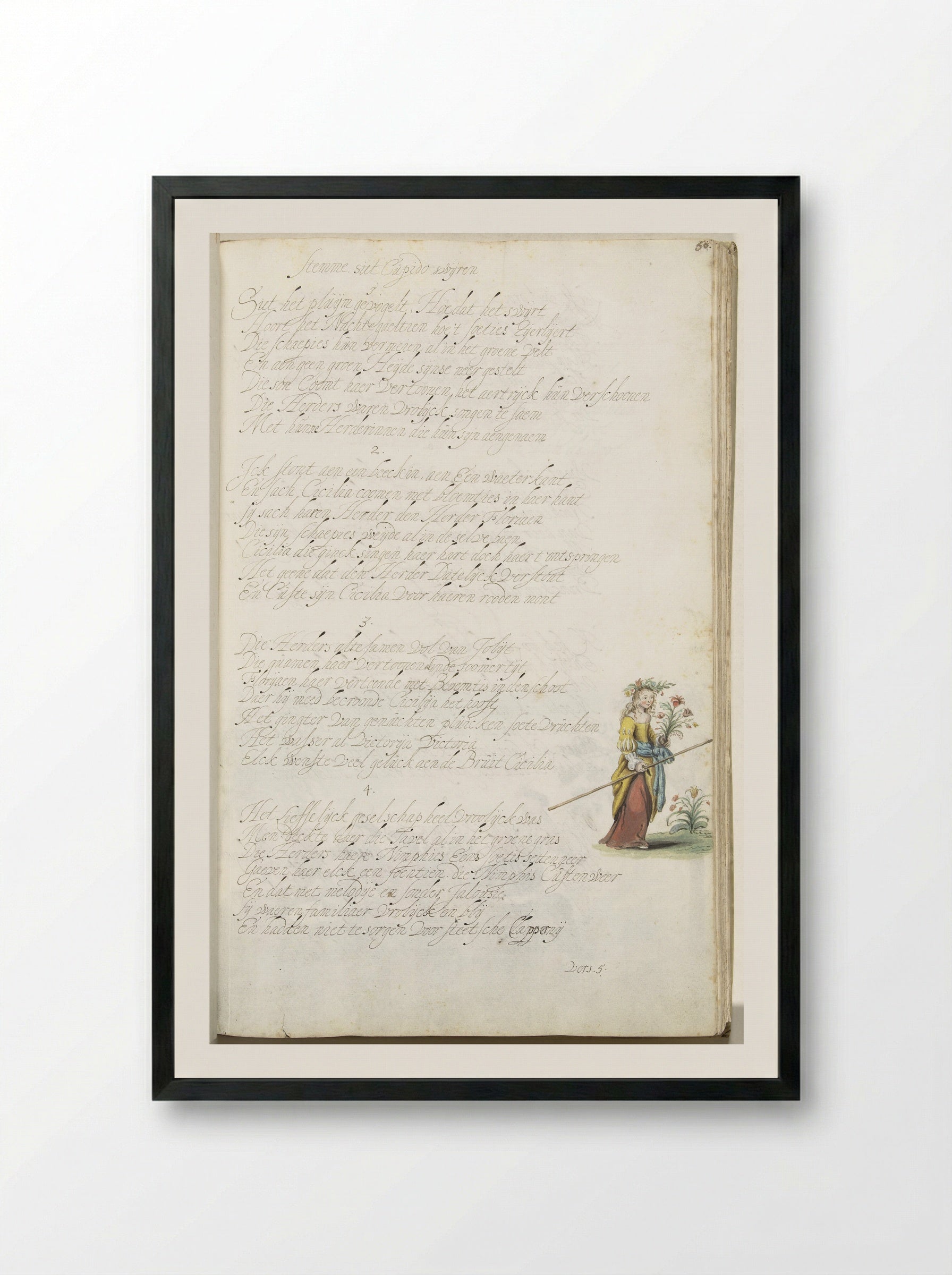 Cicilia met bloemen - Gesina ter Borch - Framed Print Black