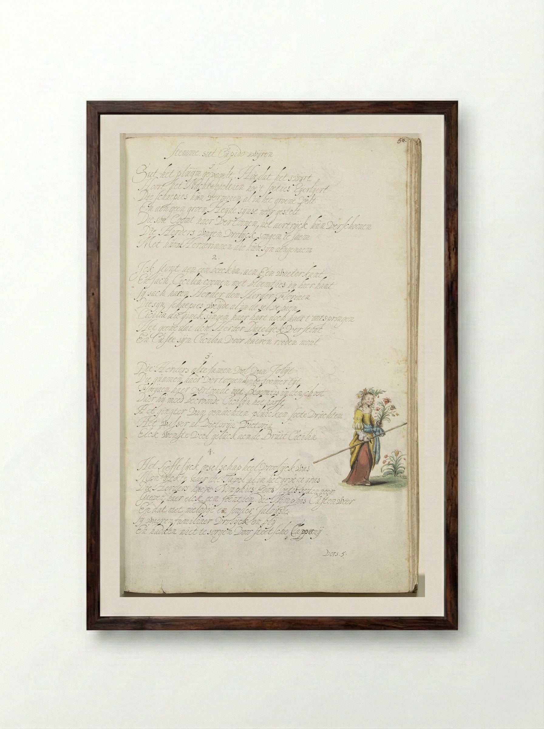 Cicilia met bloemen - Gesina ter Borch - Framed Print Dark Wood