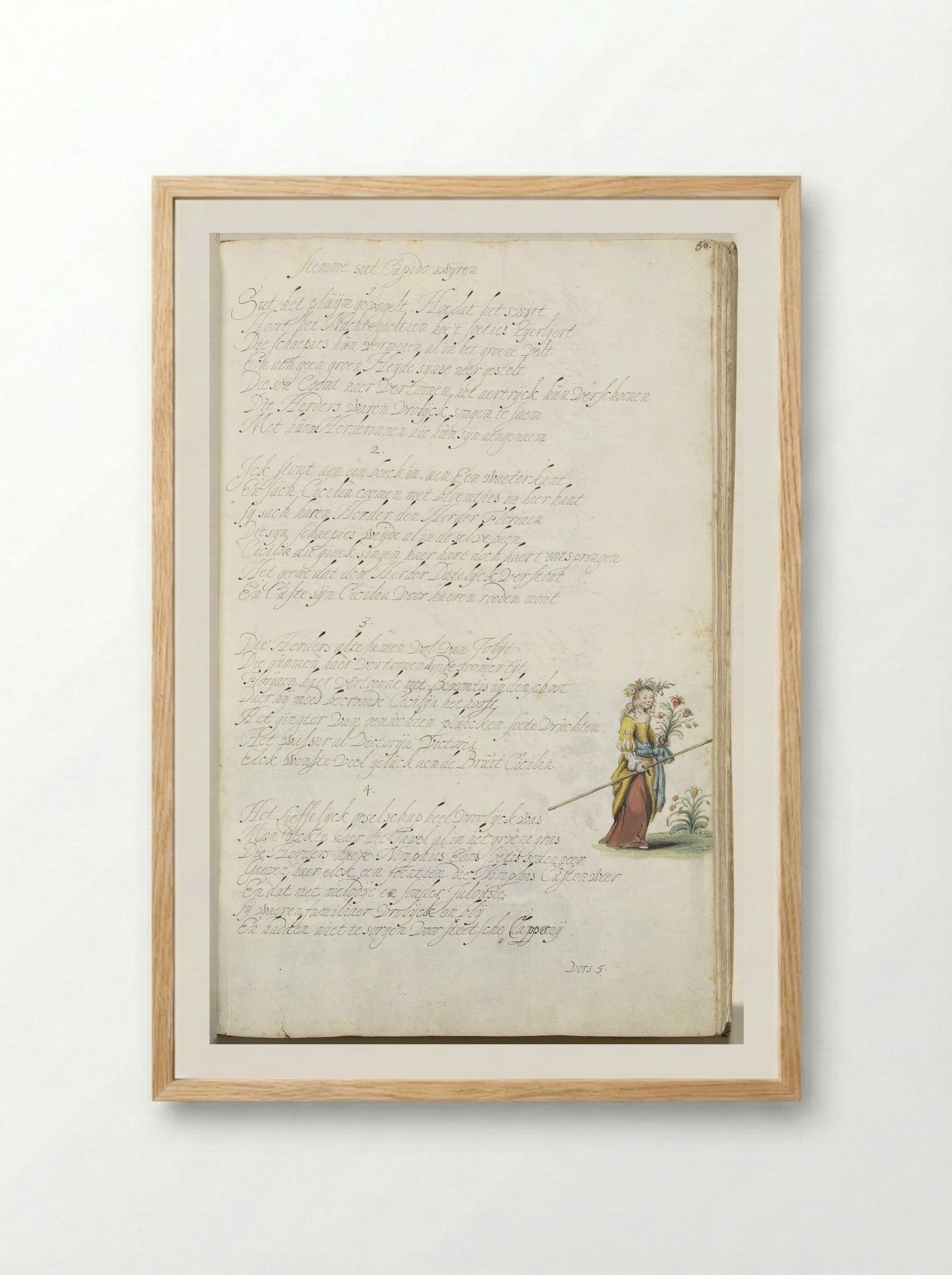 Cicilia met bloemen - Gesina ter Borch - Framed Print Wood
