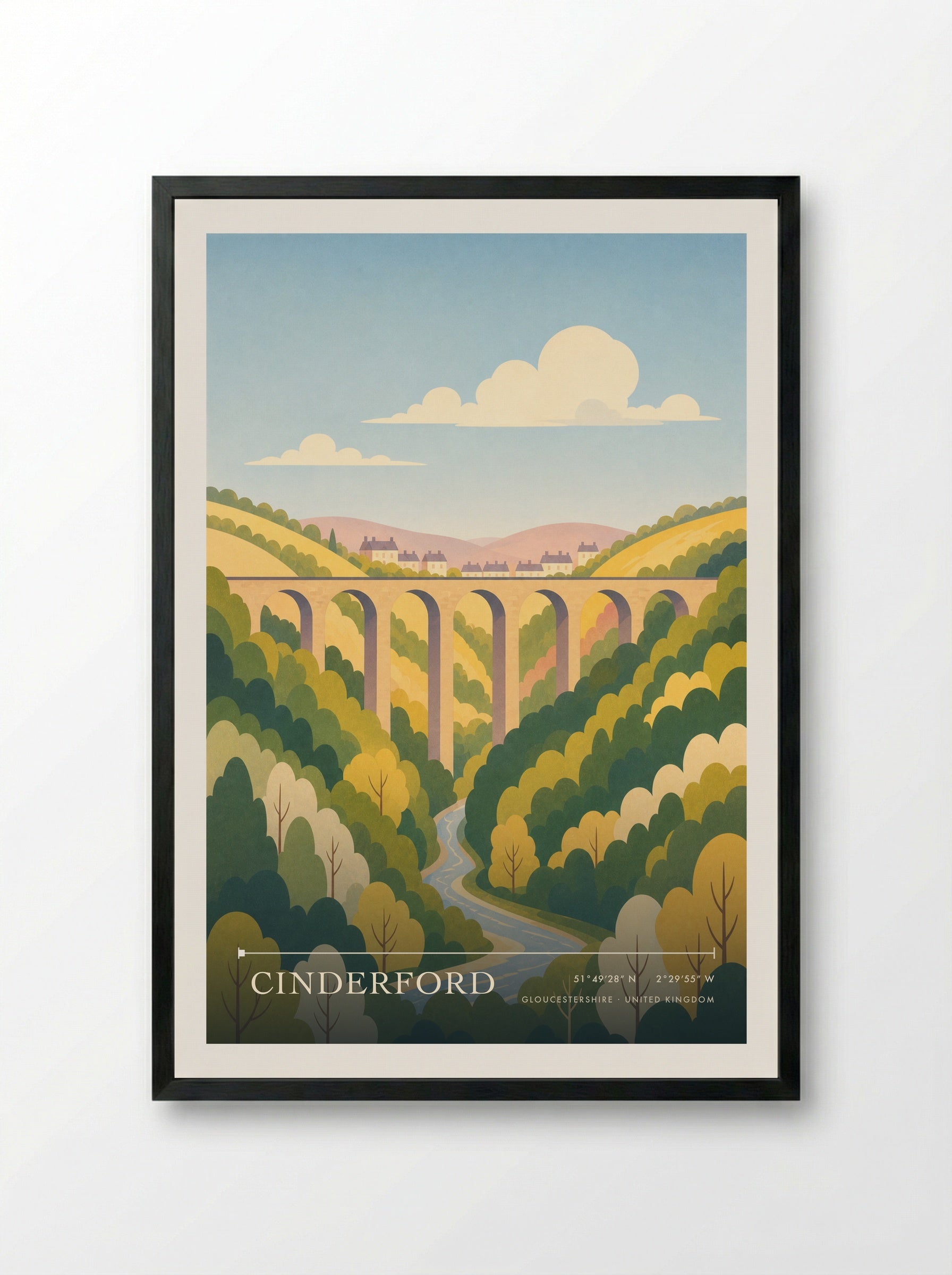 Cinderford Gloucestershire United Kingdom Travel Poster - Framed Print Black
