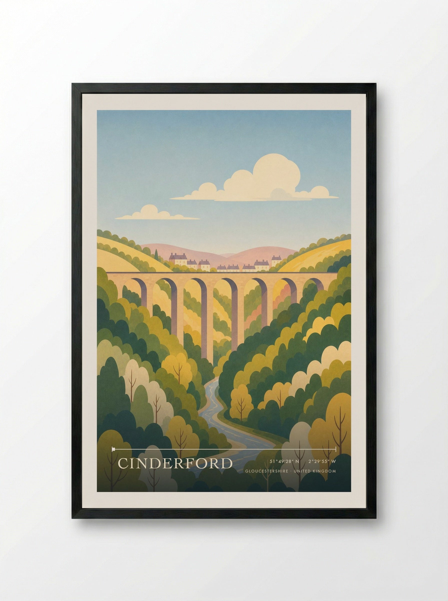 Cinderford Gloucestershire United Kingdom Travel Poster - Framed Print Black