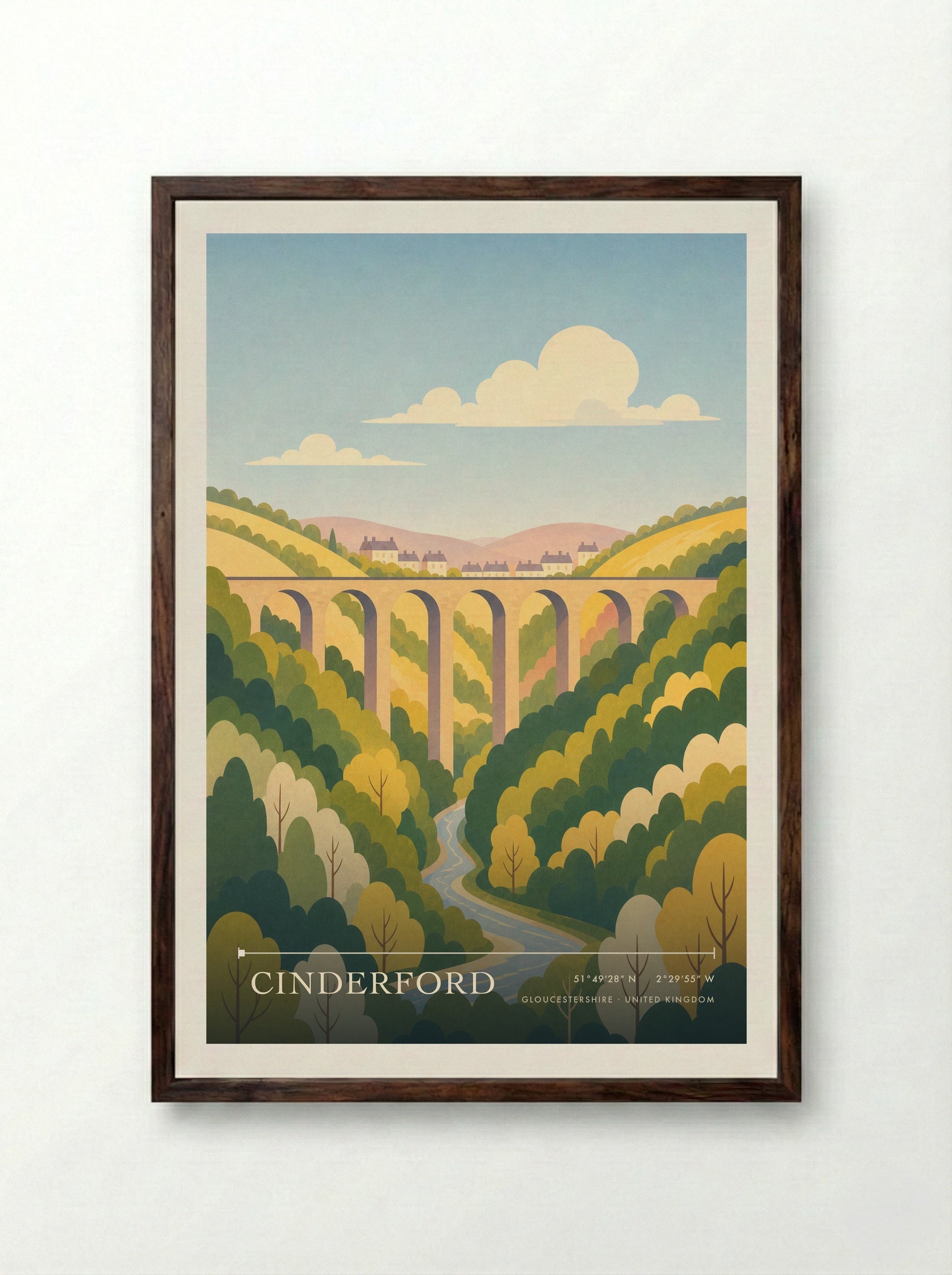 Cinderford Gloucestershire United Kingdom Travel Poster - Framed Print Dark Wood