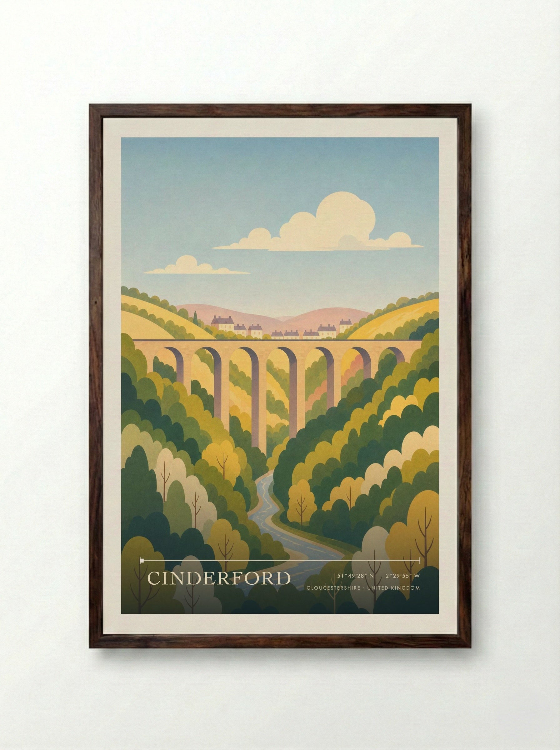 Cinderford Gloucestershire United Kingdom Travel Poster - Framed Print Dark Wood