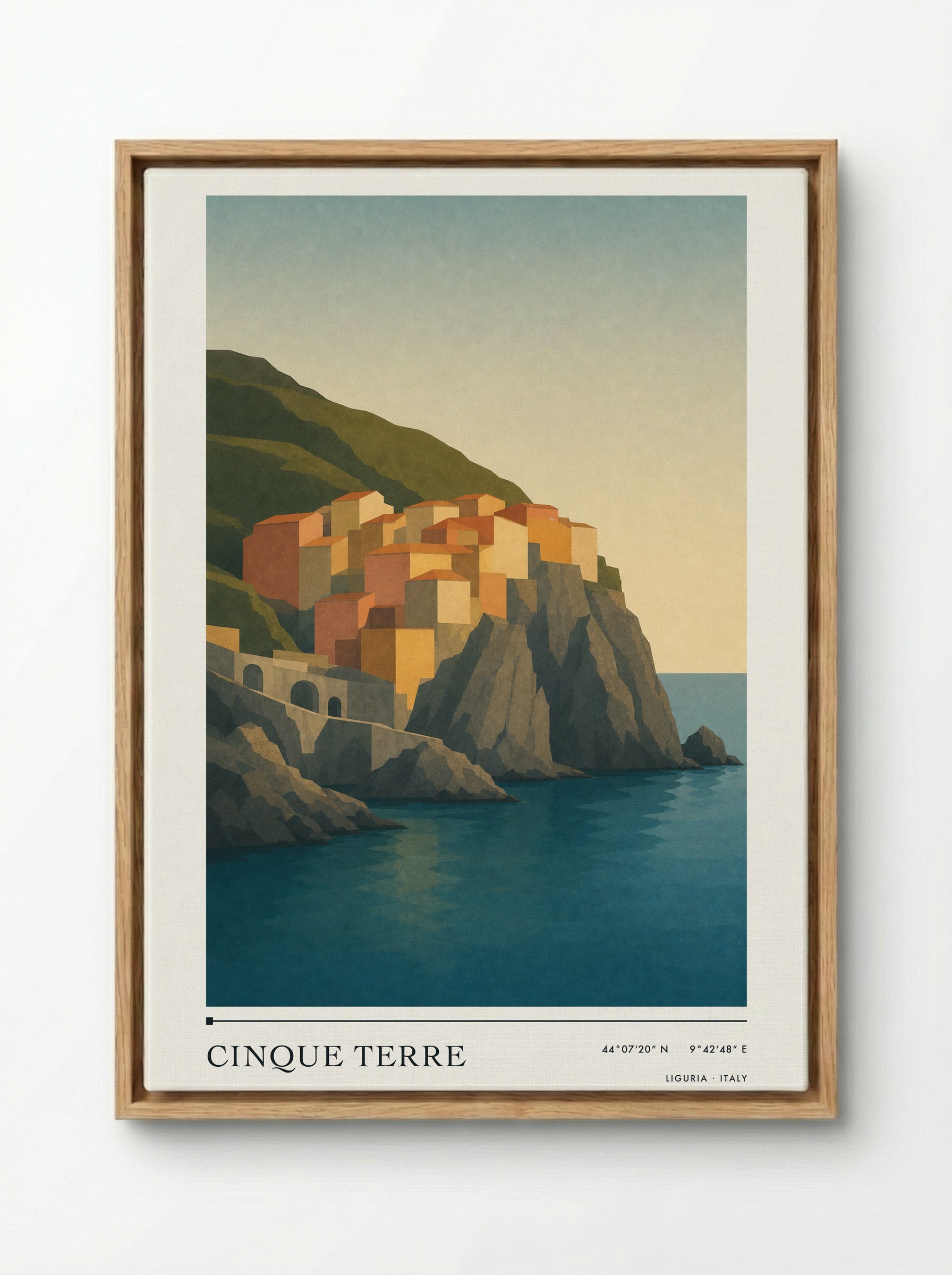 Cinque Terre Travel Poster Artwork - Framed Canvas Wood