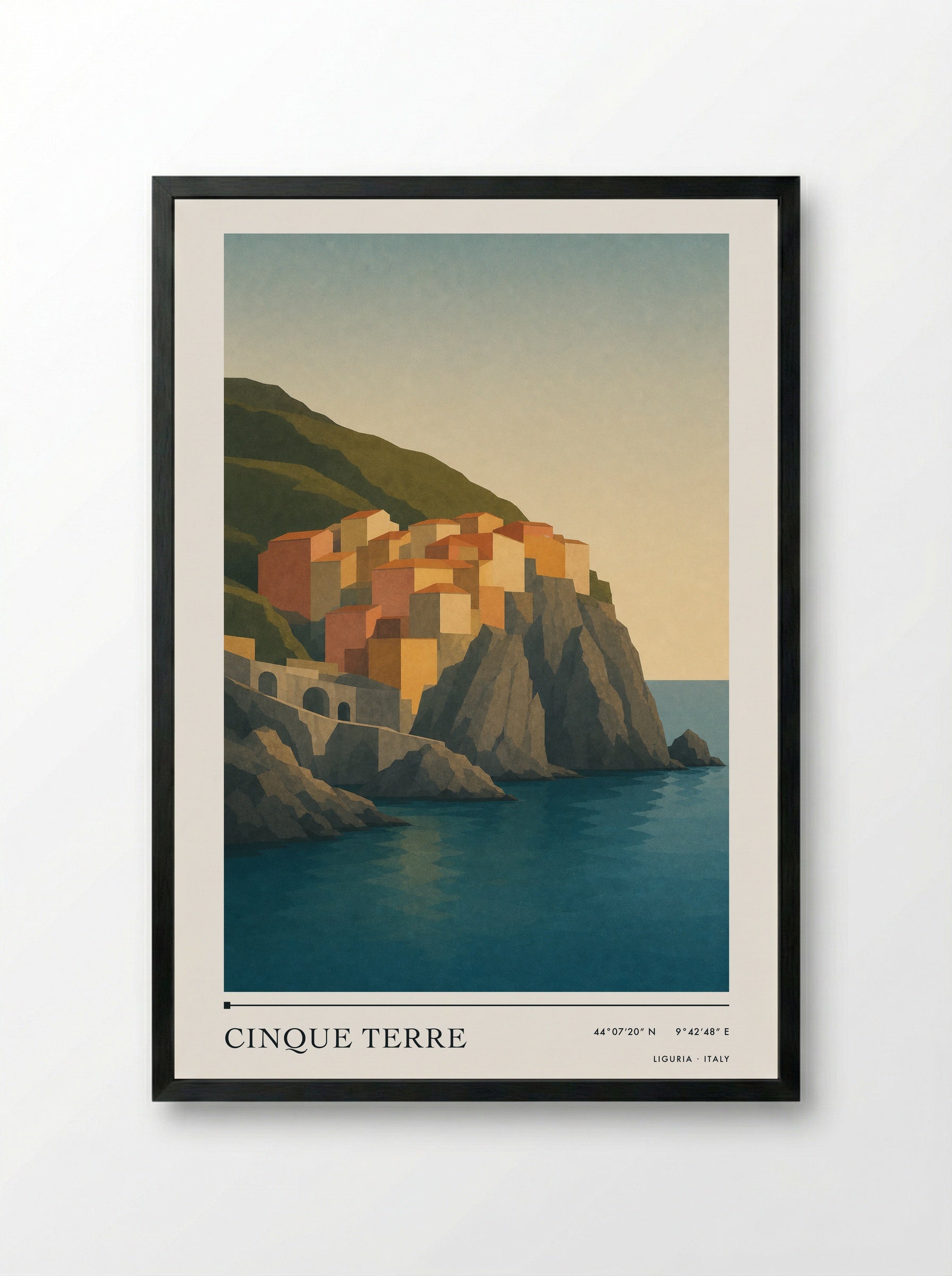 Cinque Terre Travel Poster Artwork - Framed Print Black