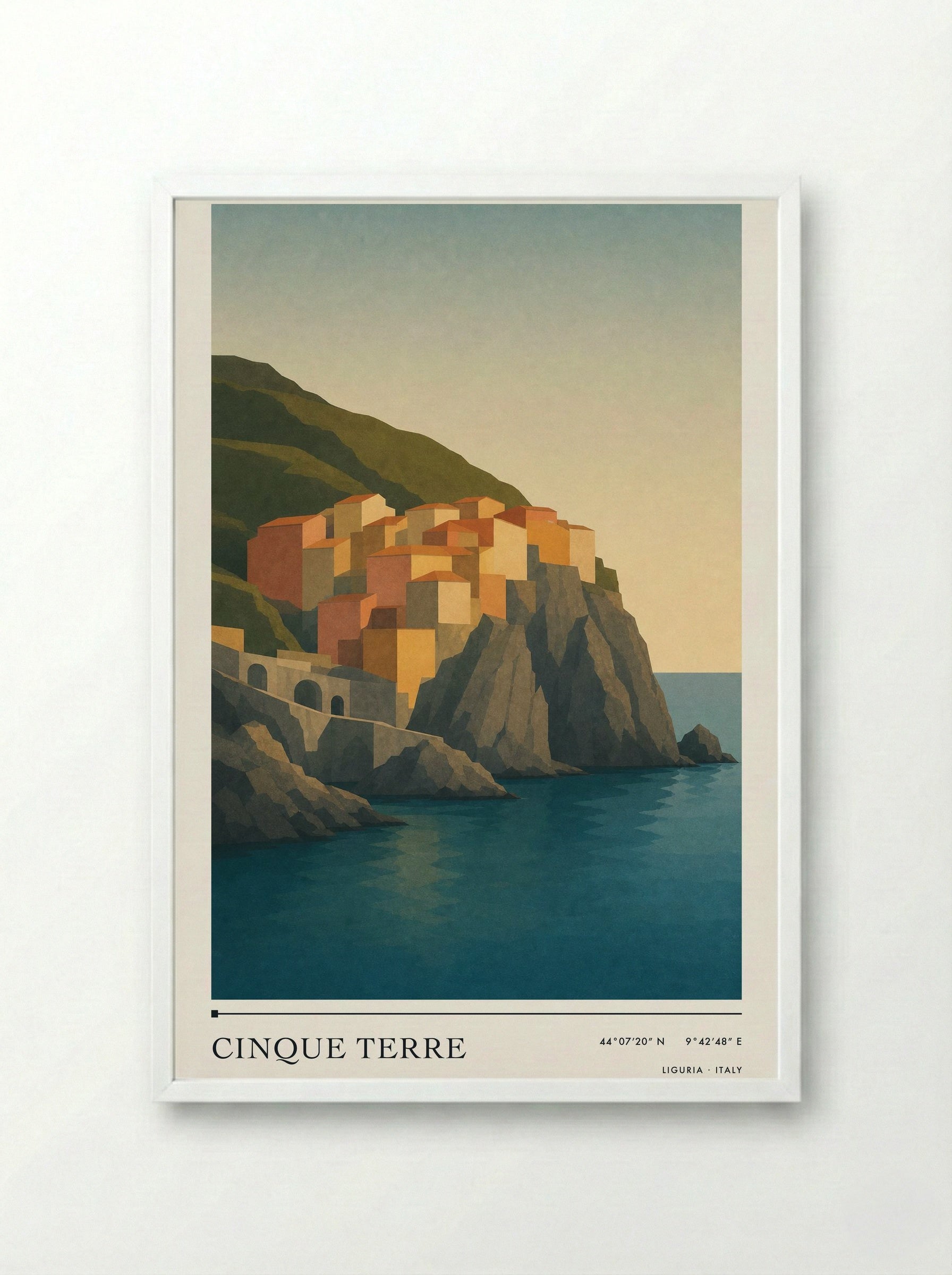 Cinque Terre Travel Poster Artwork - Framed Print White