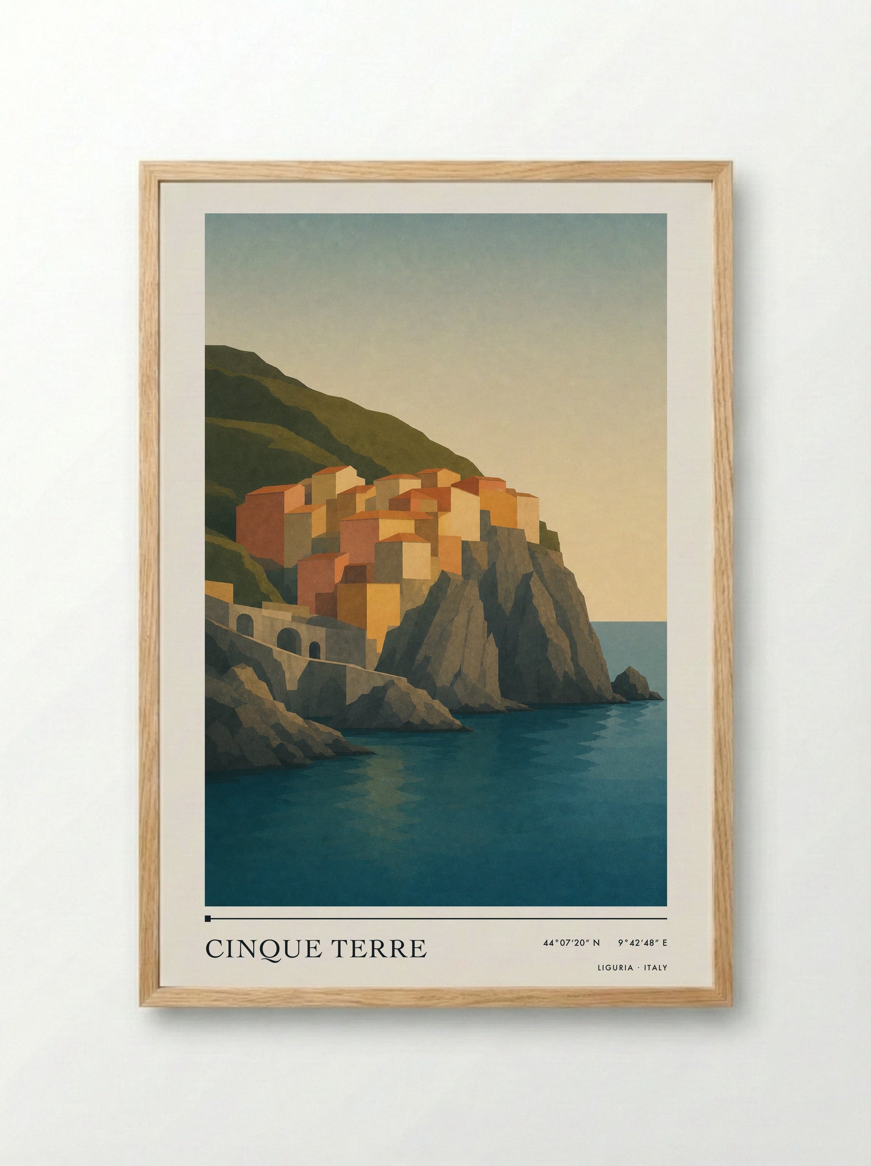 Cinque Terre Travel Poster Artwork - Framed Print Wood