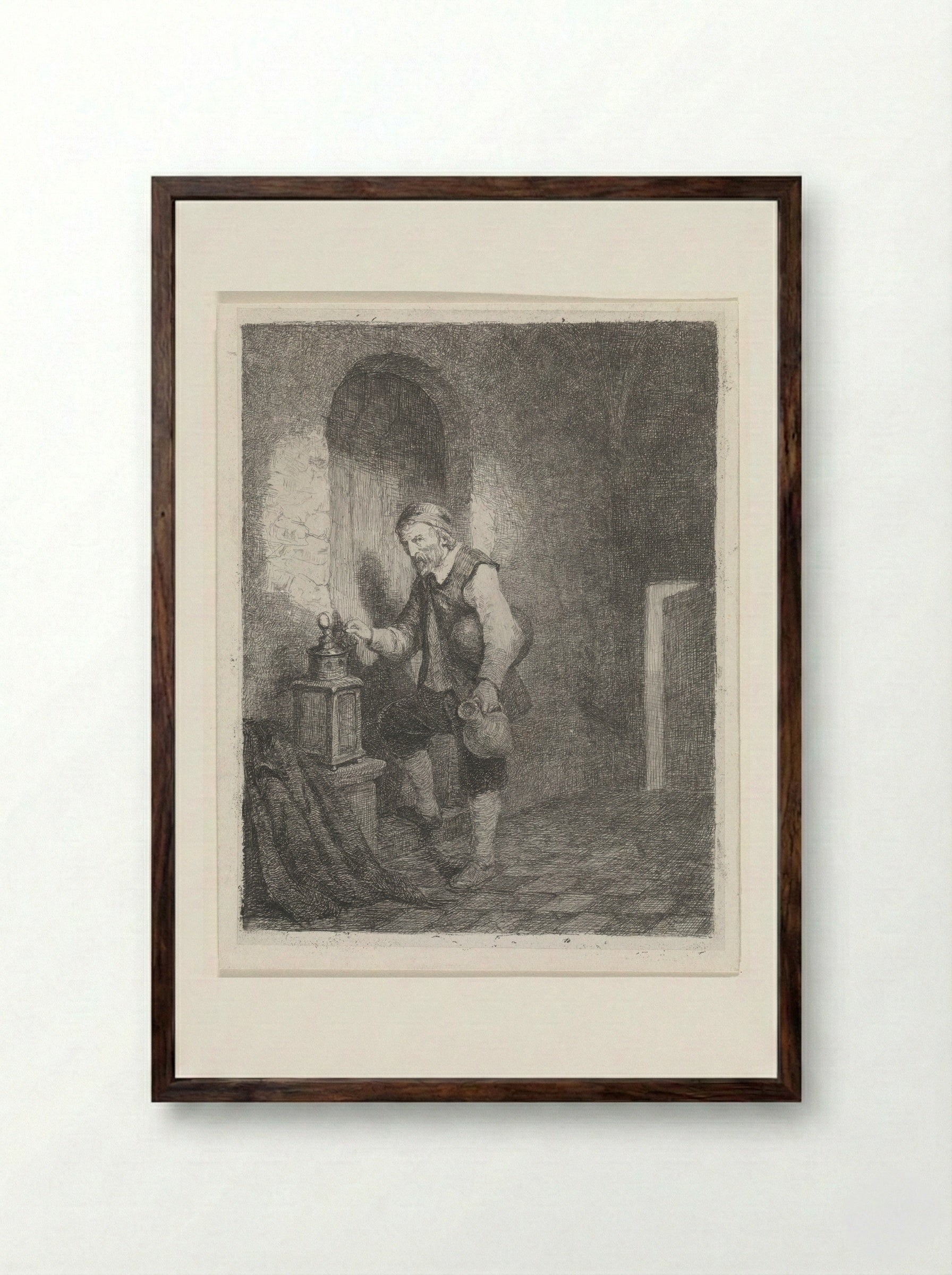 Cipier (The Gaoler) - David van der Kellen - Framed Print Dark Wood