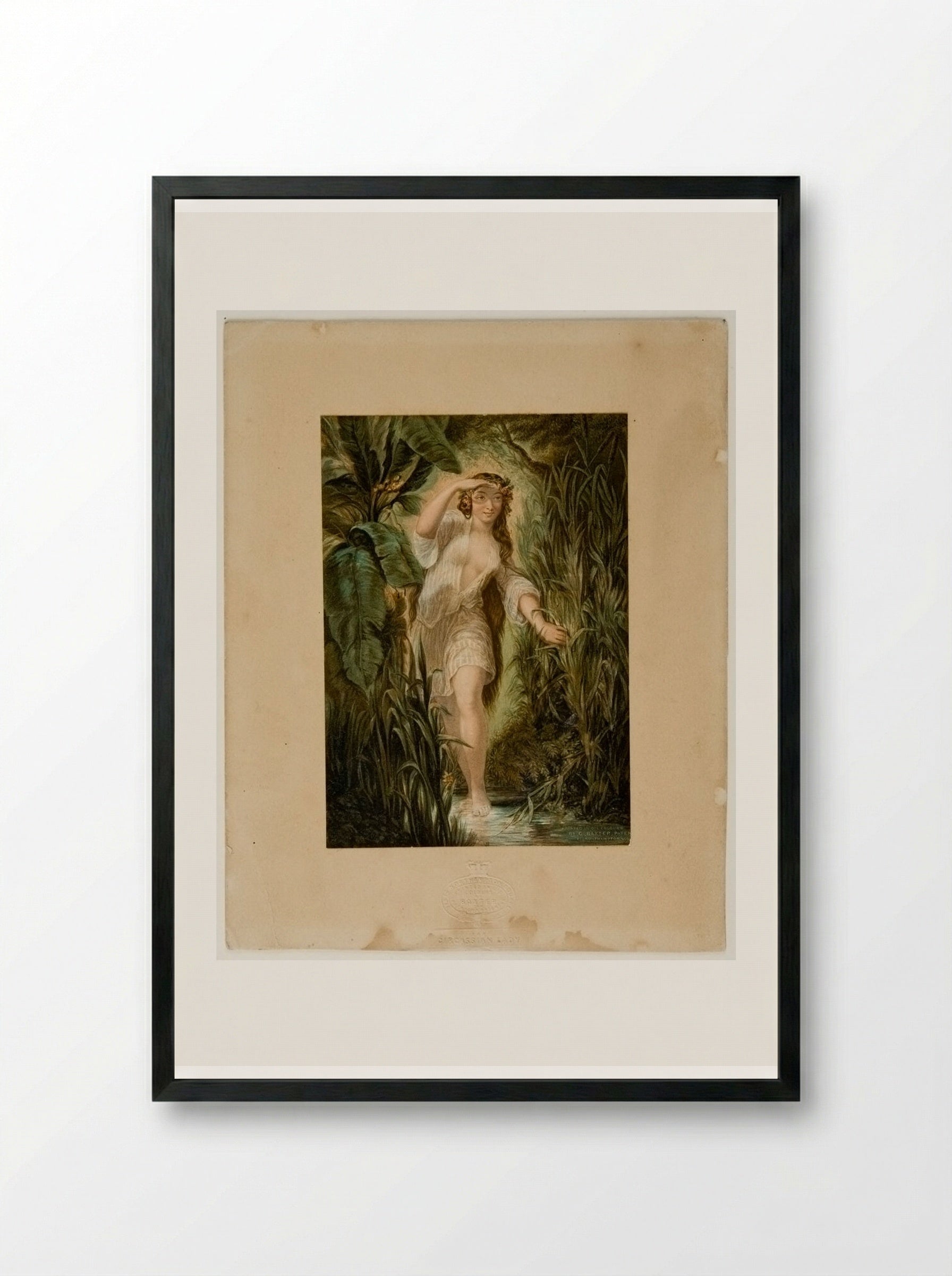 Circassian Lady at the Bath - George Baxter - Framed Print Black