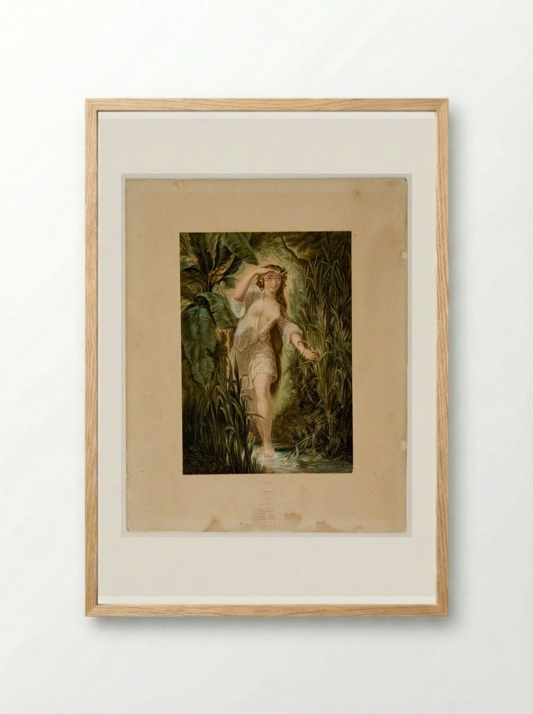 Circassian Lady at the Bath - George Baxter - Framed Print Wood