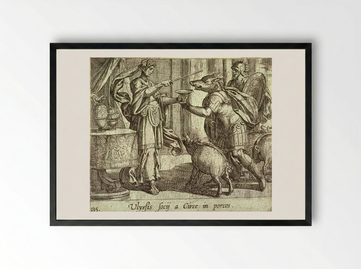 Circe Changing Ulysses' Men to Swine - Antonio Tempesta - Framed Print Black