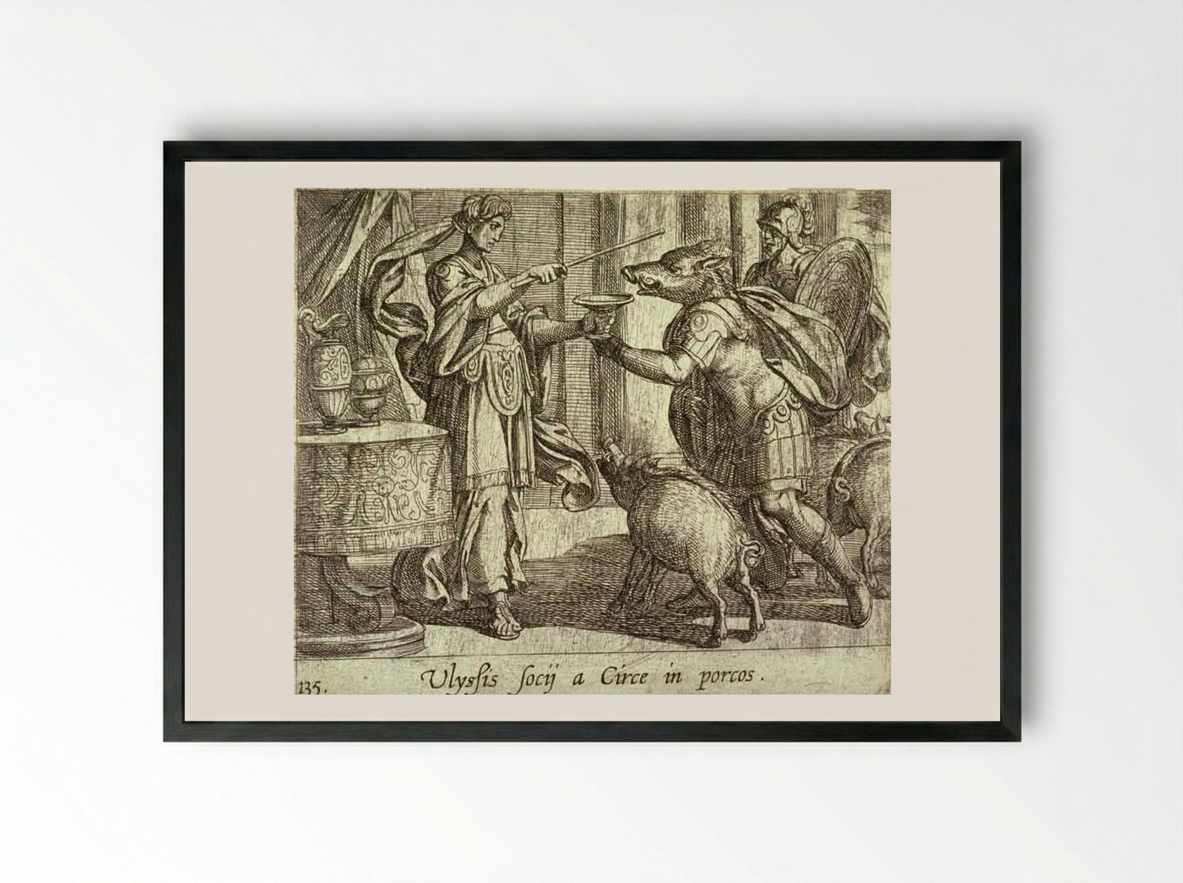 Circe Changing Ulysses' Men to Swine - Antonio Tempesta - Framed Print Black