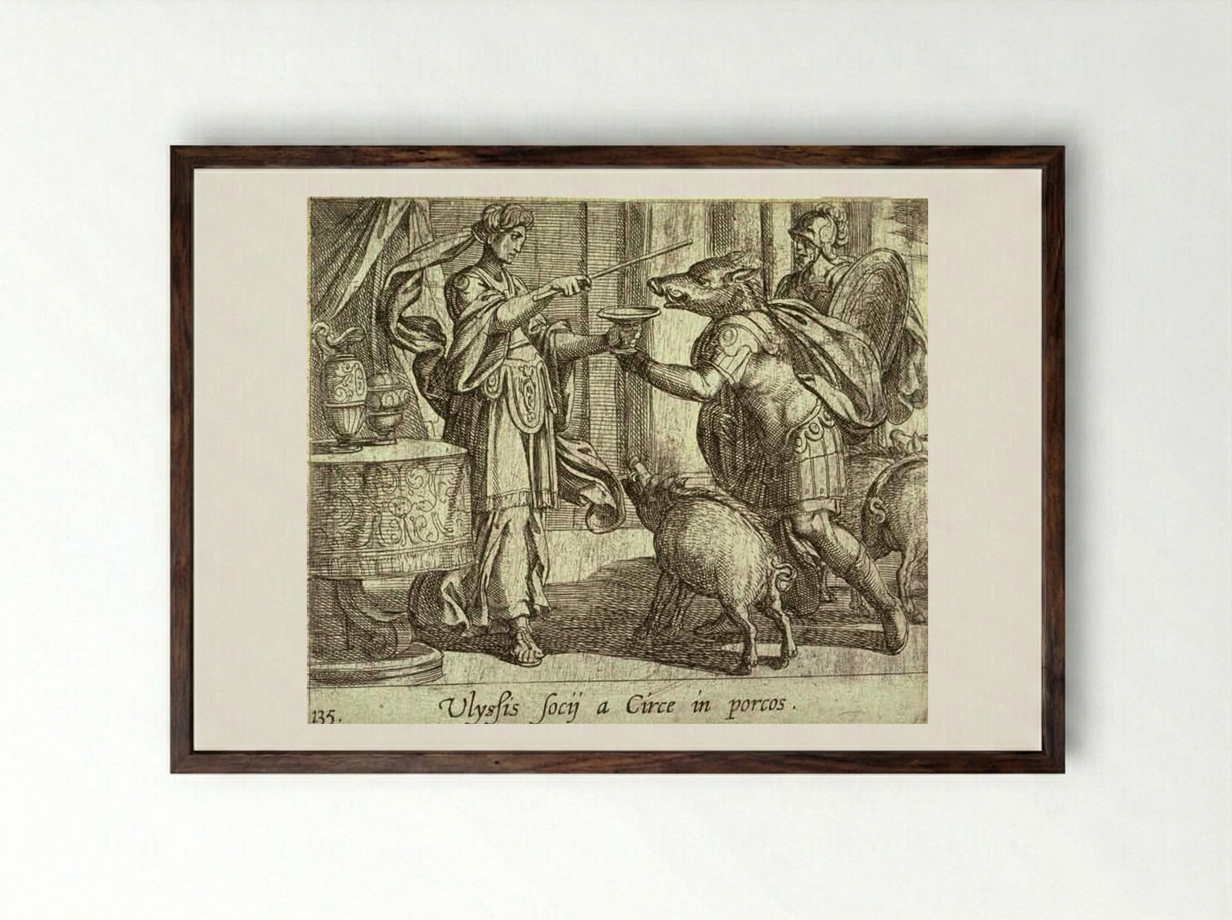 Circe Changing Ulysses' Men to Swine - Antonio Tempesta - Framed Print Dark Wood