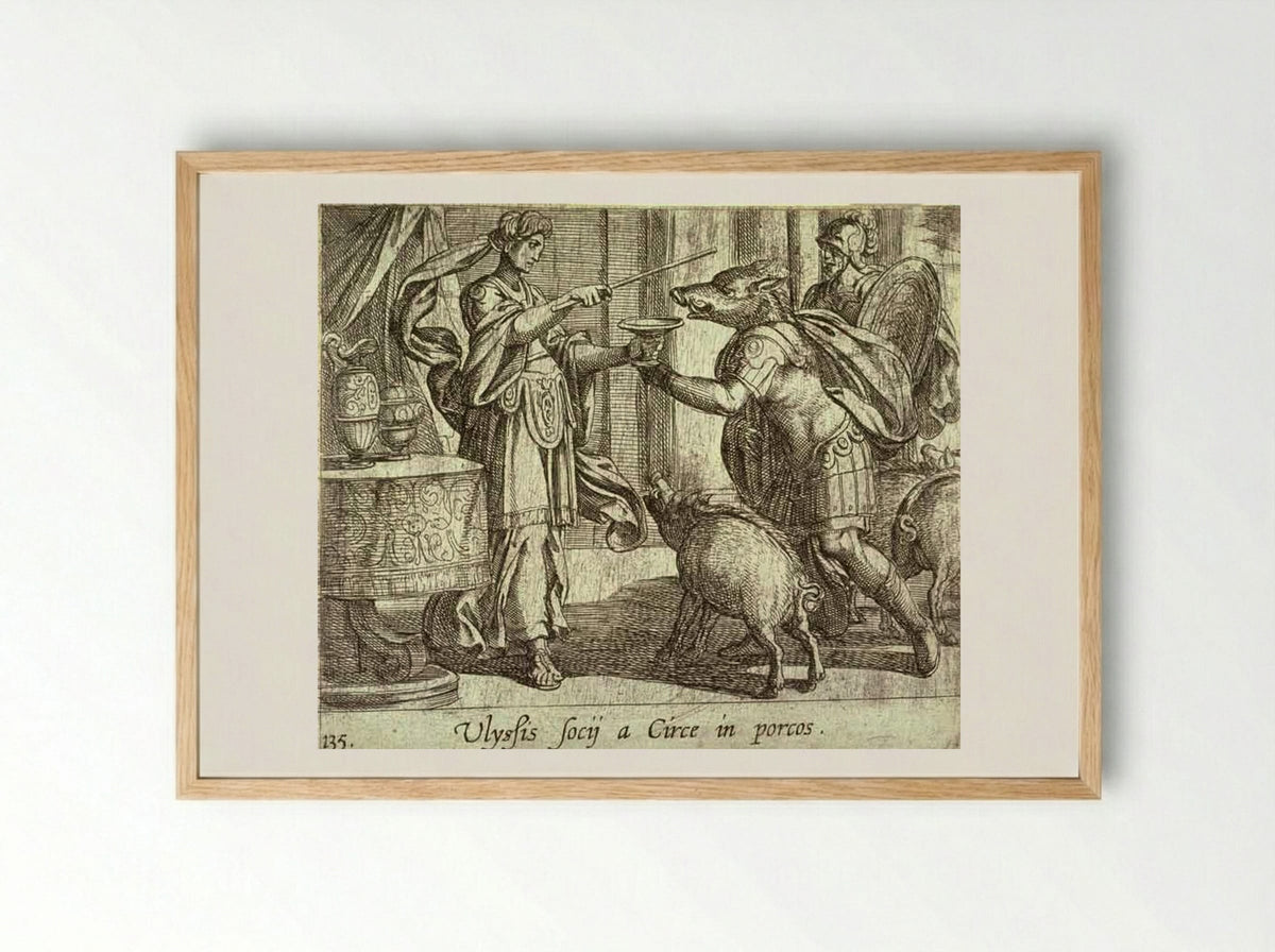 Circe Changing Ulysses' Men to Swine - Antonio Tempesta - Framed Print Wood