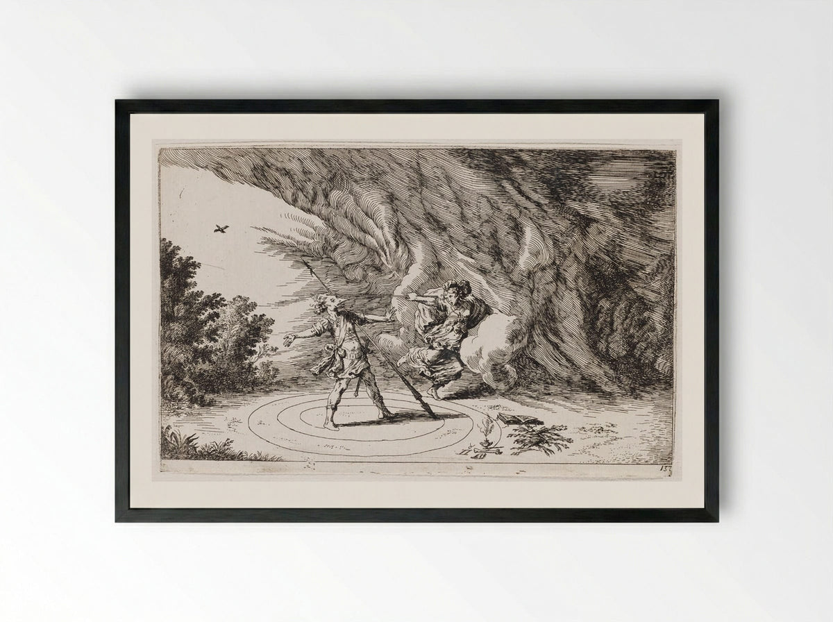 Circe Transforms Picus into a Woodpecker - Johann Wilhelm Baur - Framed Print Black