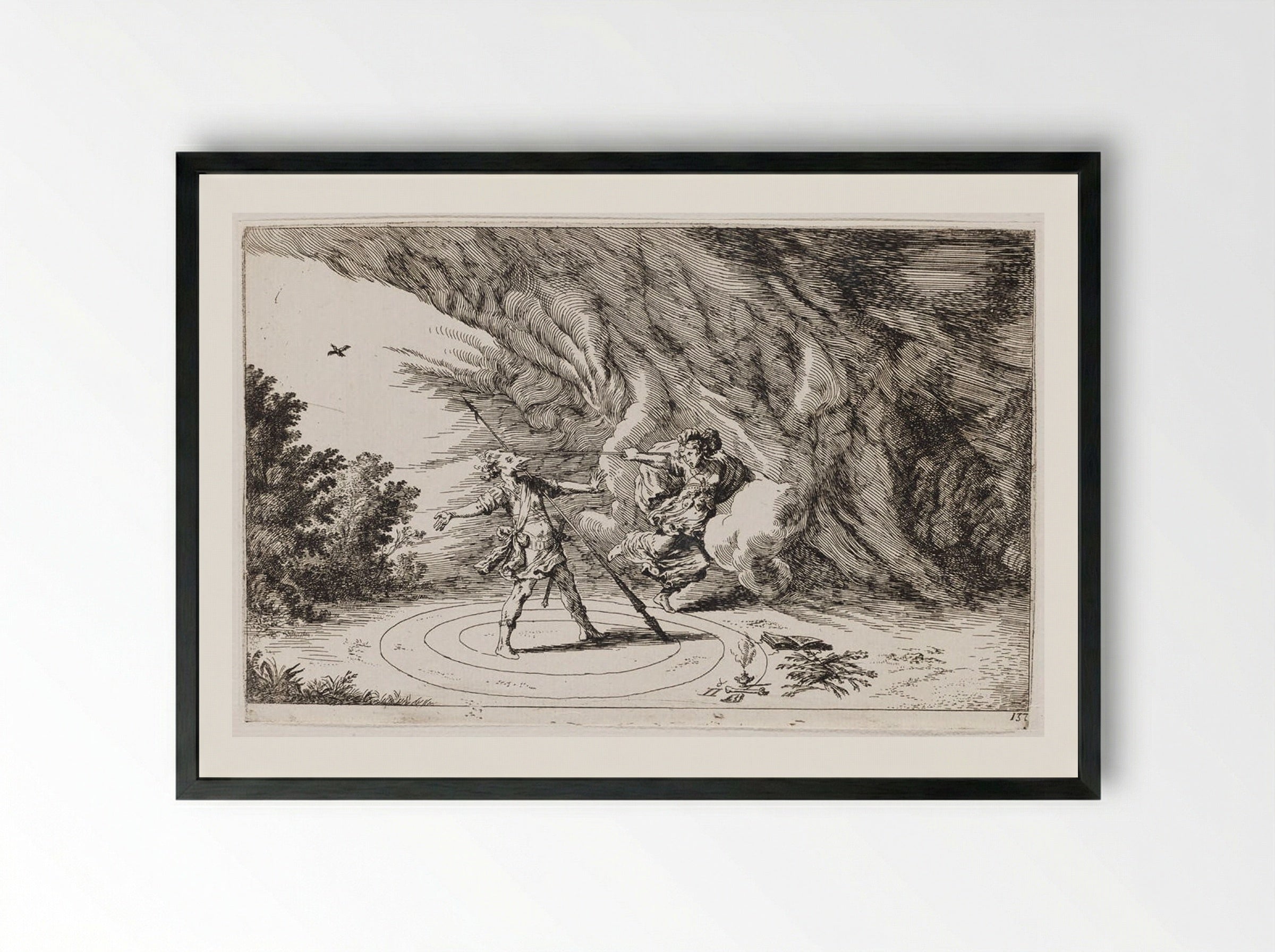 Circe Transforms Picus into a Woodpecker - Johann Wilhelm Baur - Framed Print Black