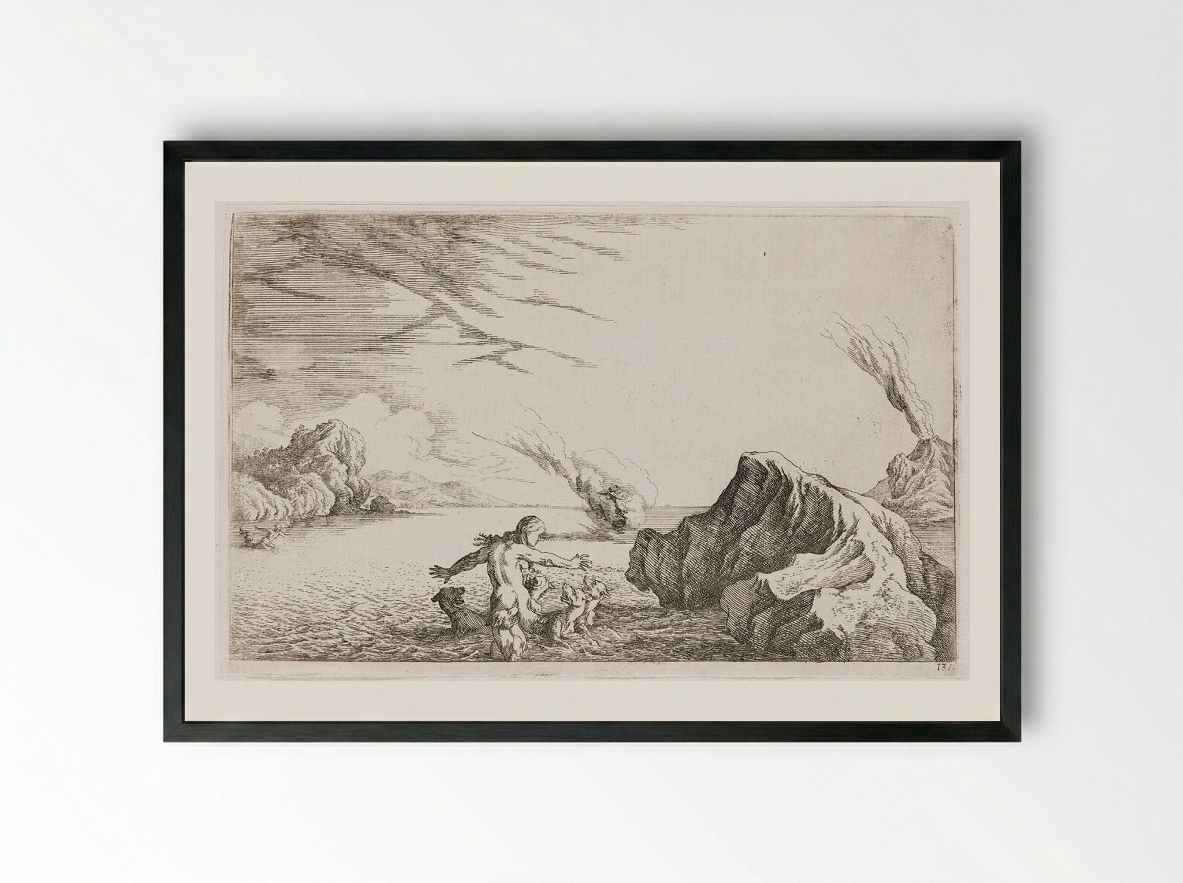 Circe Transforms Scylla into a Sea Monster - Johann Wilhelm Baur - Framed Print Black