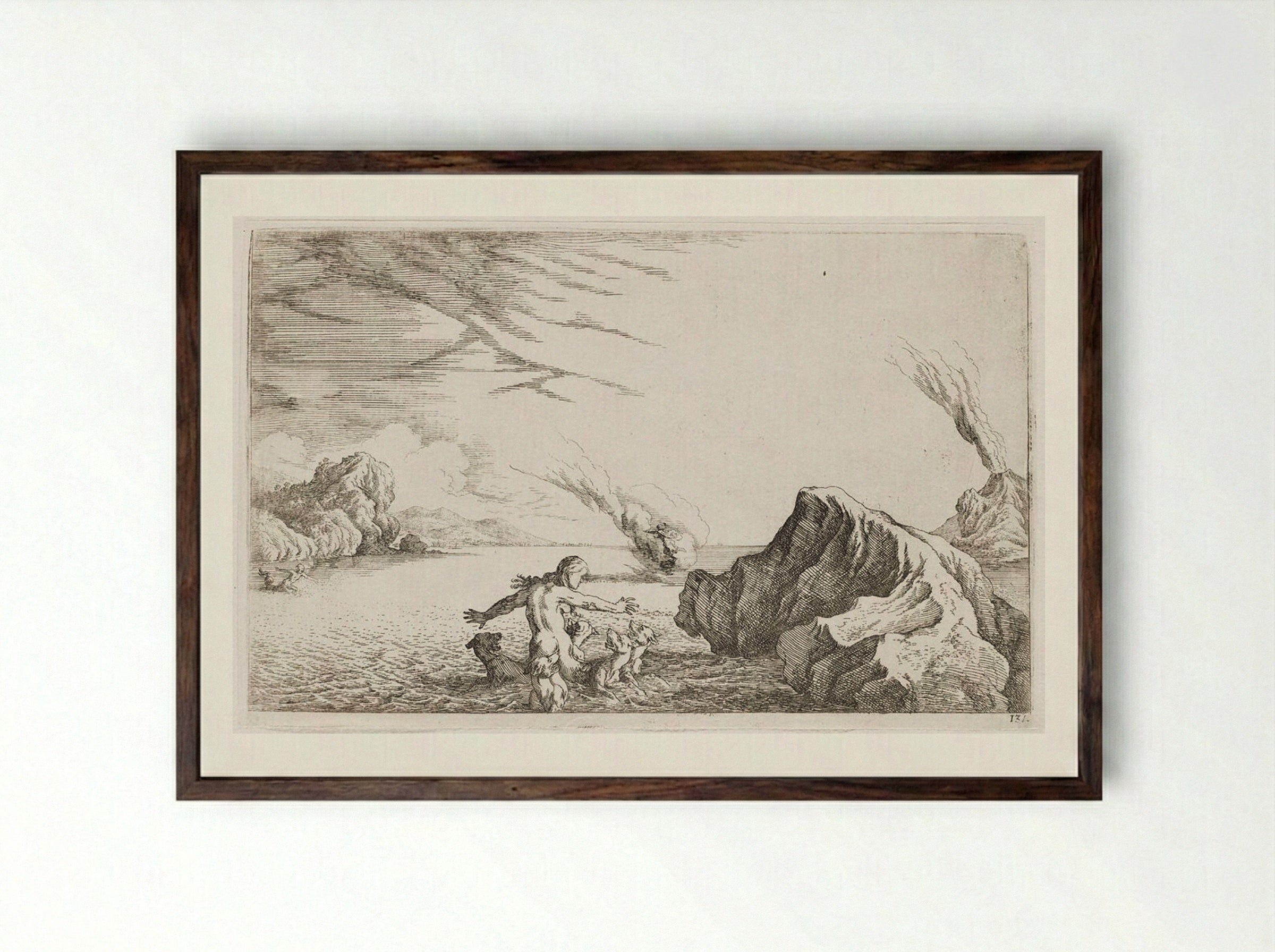 Circe Transforms Scylla into a Sea Monster - Johann Wilhelm Baur - Framed Print Dark Wood